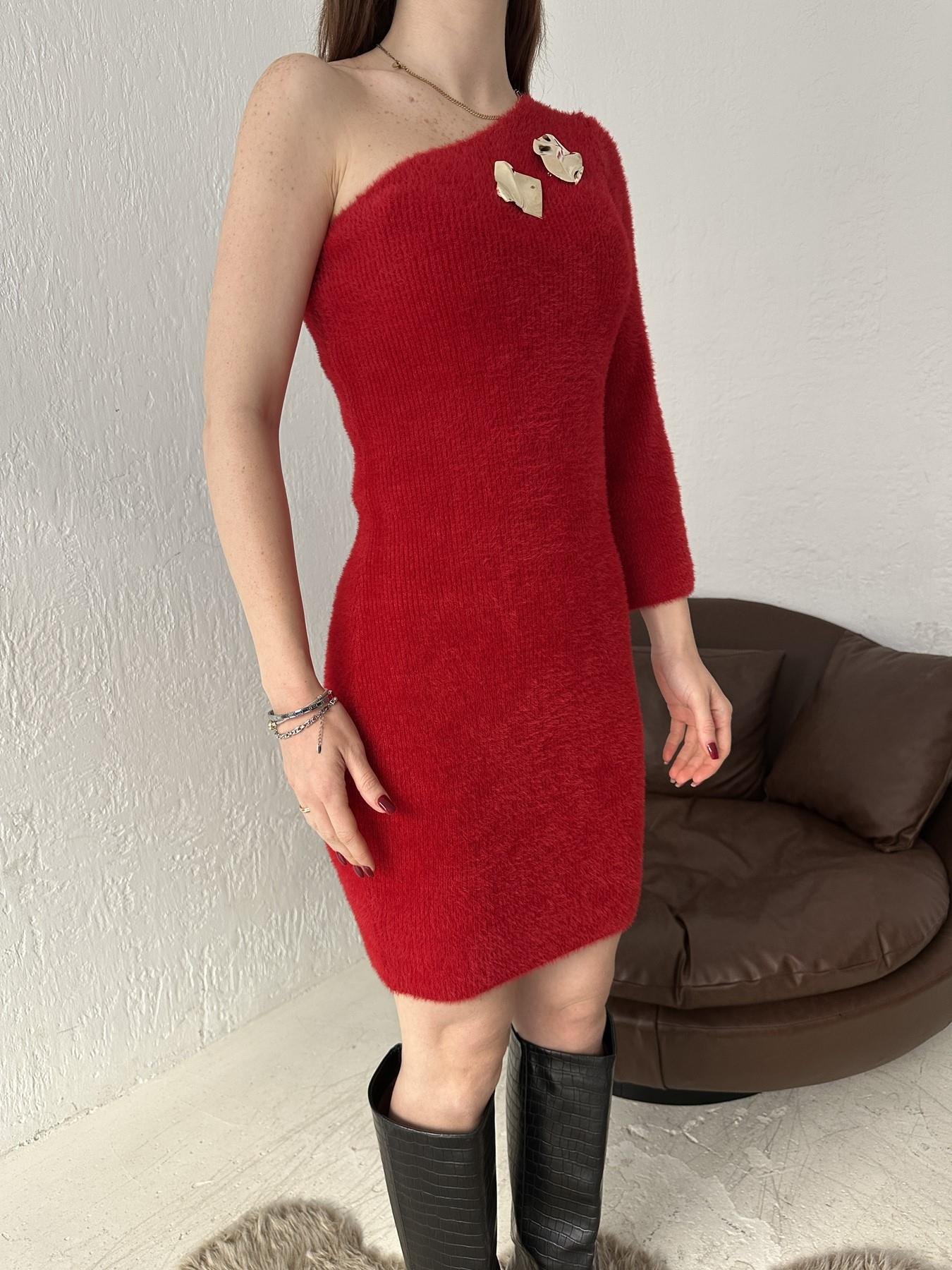 Tek Omuz Broşlu Elbise KIRMIZI