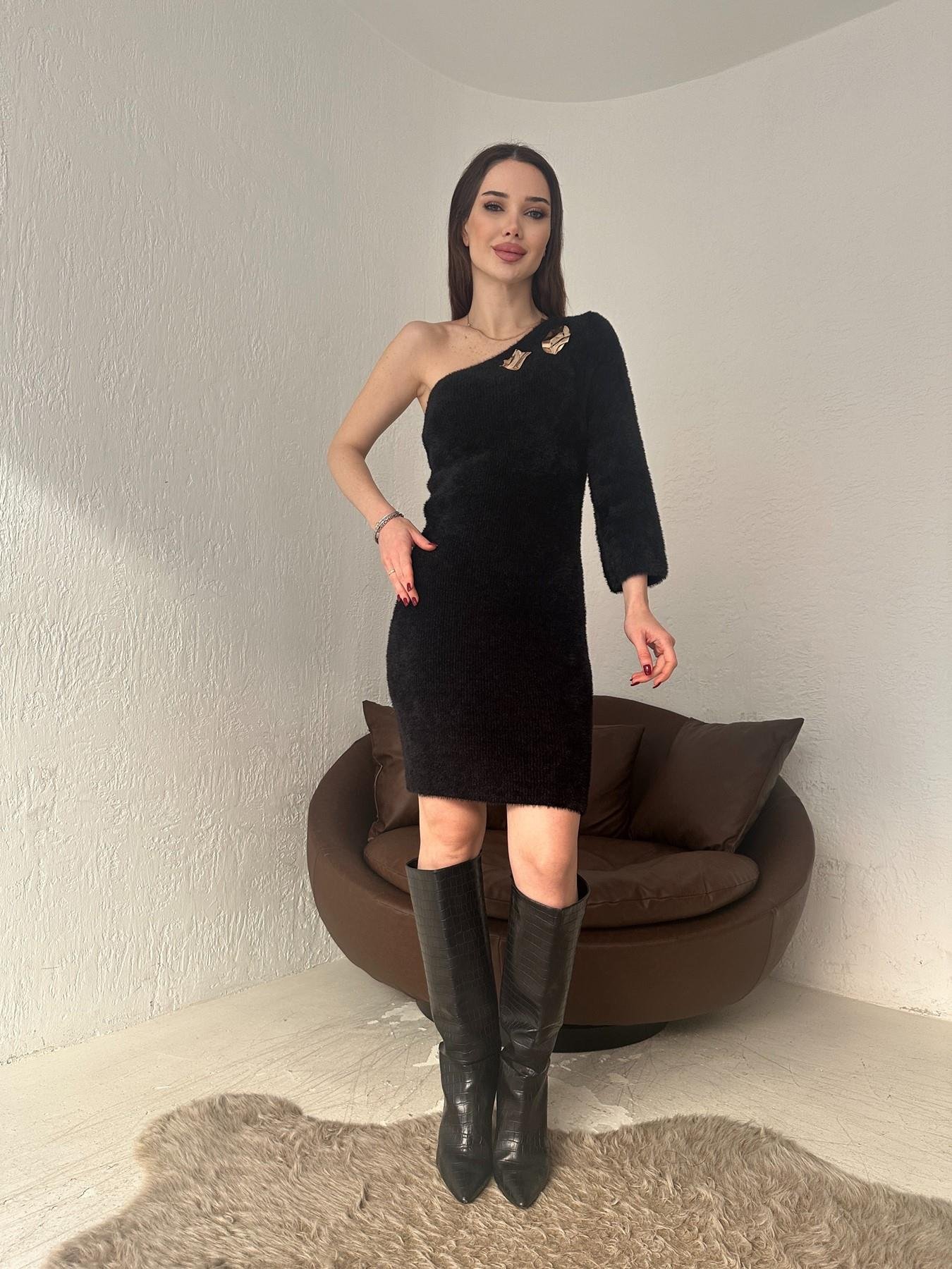 Tek Omuz Broşlu Elbise SİYAH