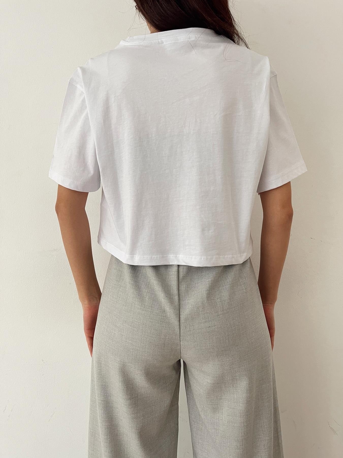 TH Logo Nakışlı Crop Tişört BEYAZ