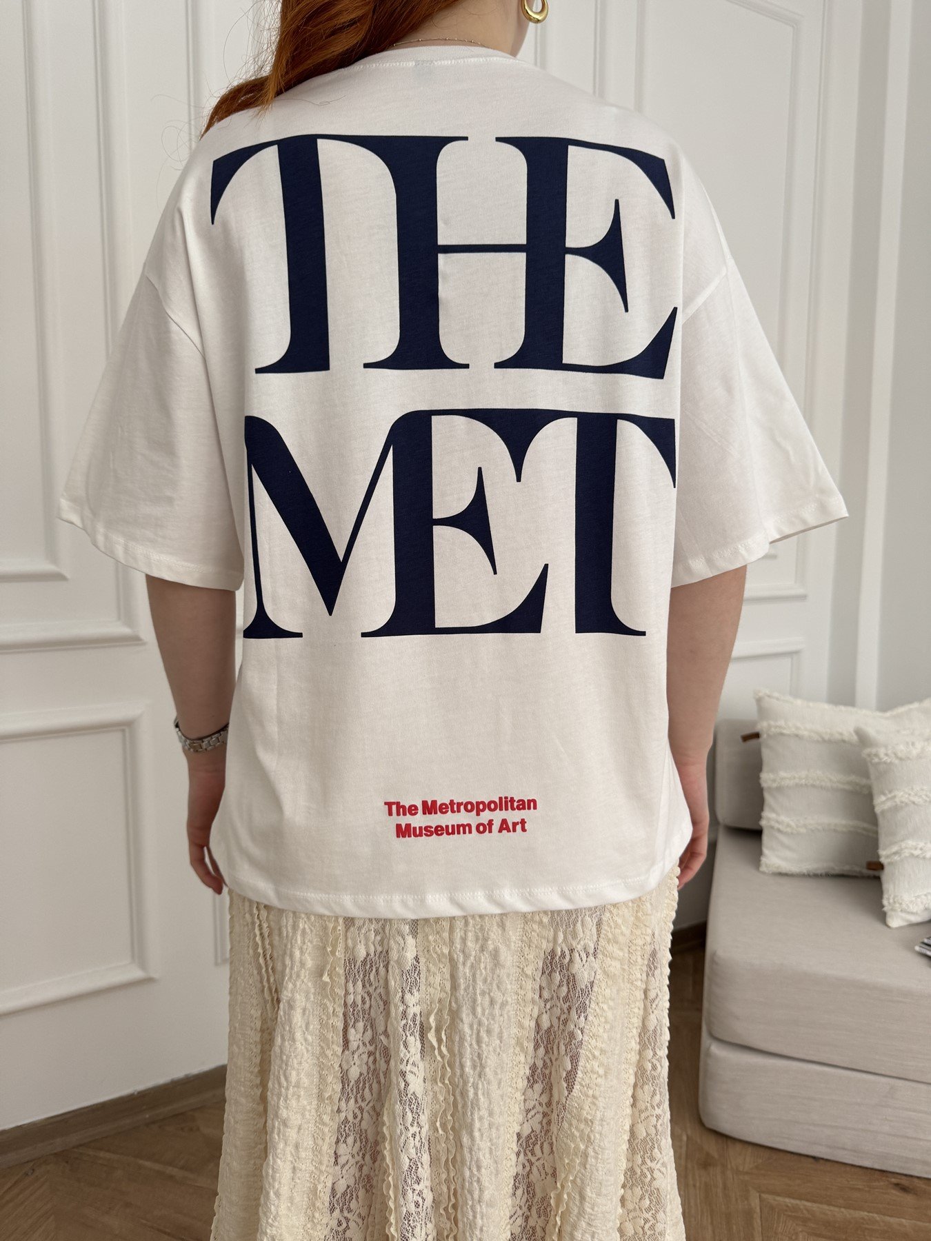 The Met Baskılı Oversize Tshirt Ekru
