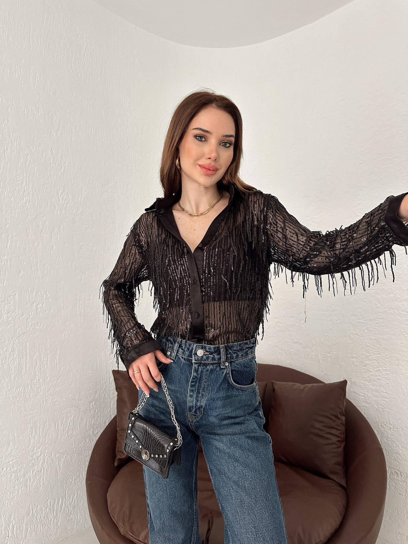 Transparan Pul Saçaklı Gömlek SİYAH