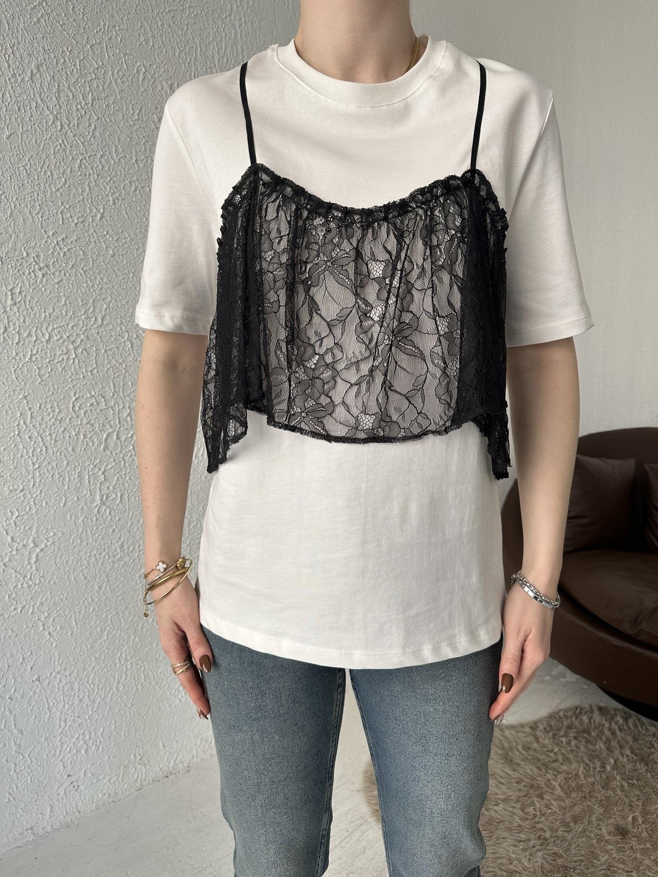 Tül Askılı Tişört BEYAZ