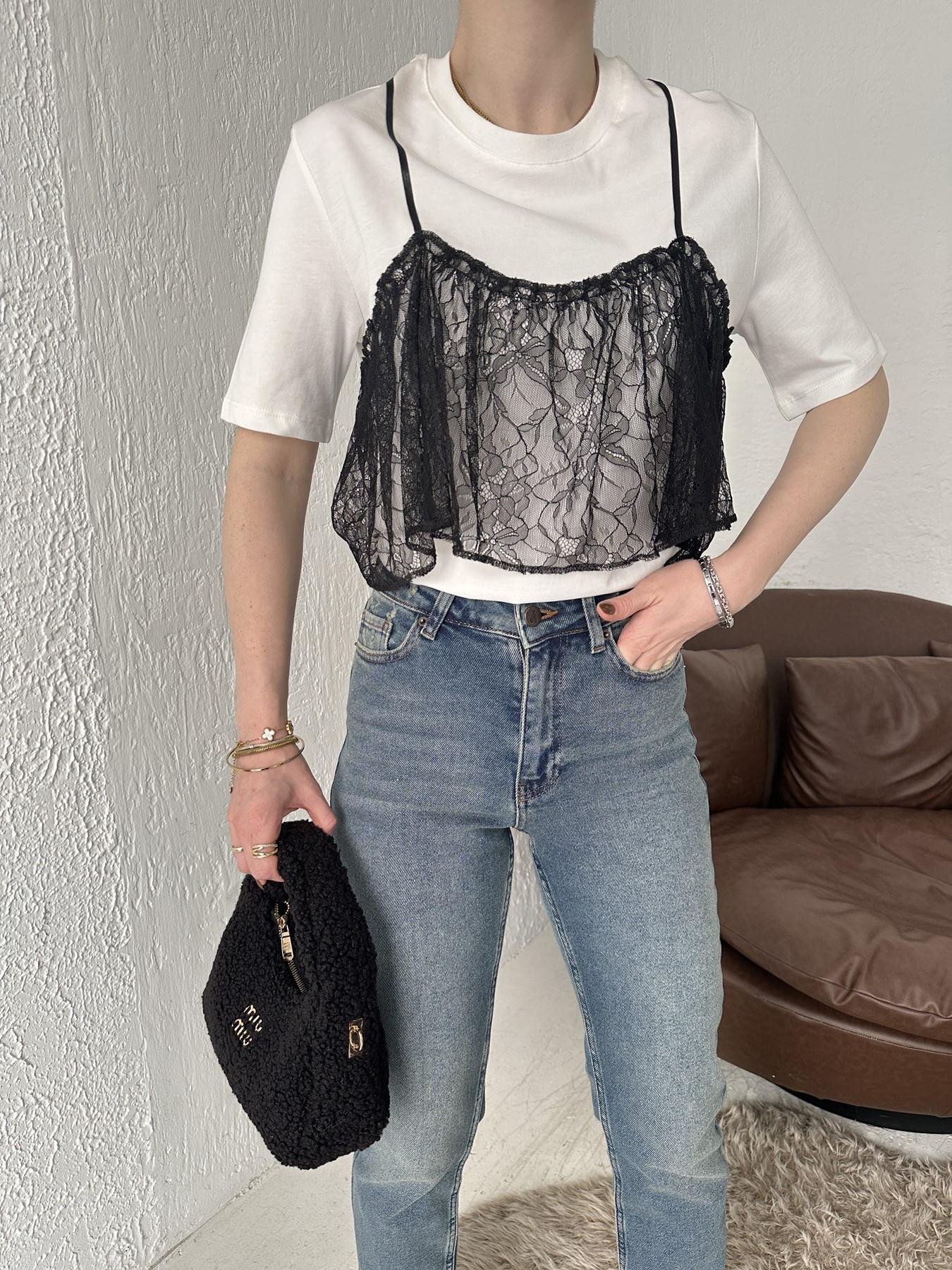 Tül Askılı Tişört BEYAZ