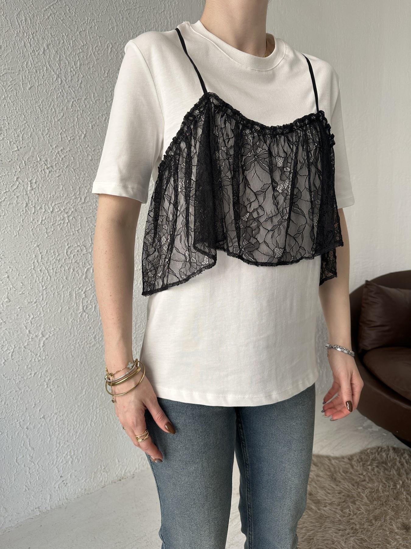 Tül Askılı Tişört BEYAZ