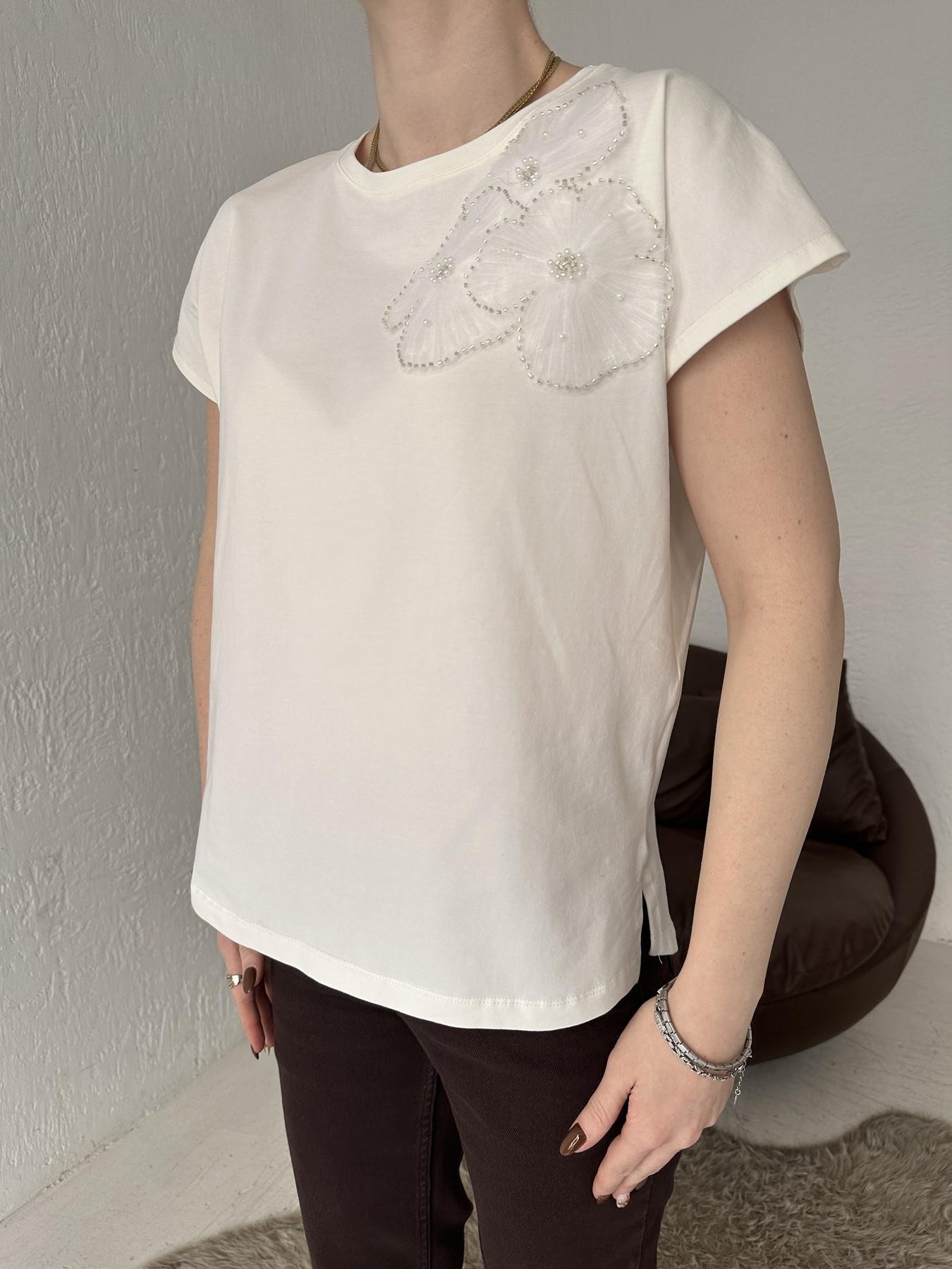 Tül Çiçekli Tişört EKRU