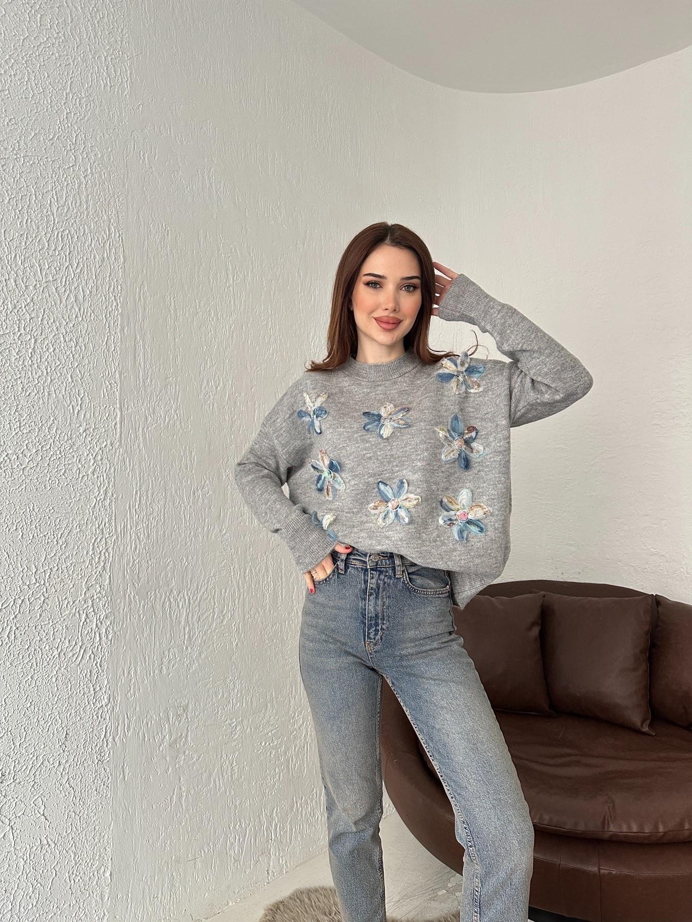 Tül Çiçekli Triko GRİ