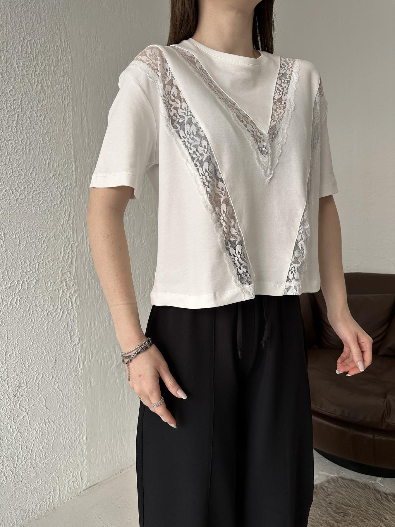 Tül Detay Tişört BEYAZ