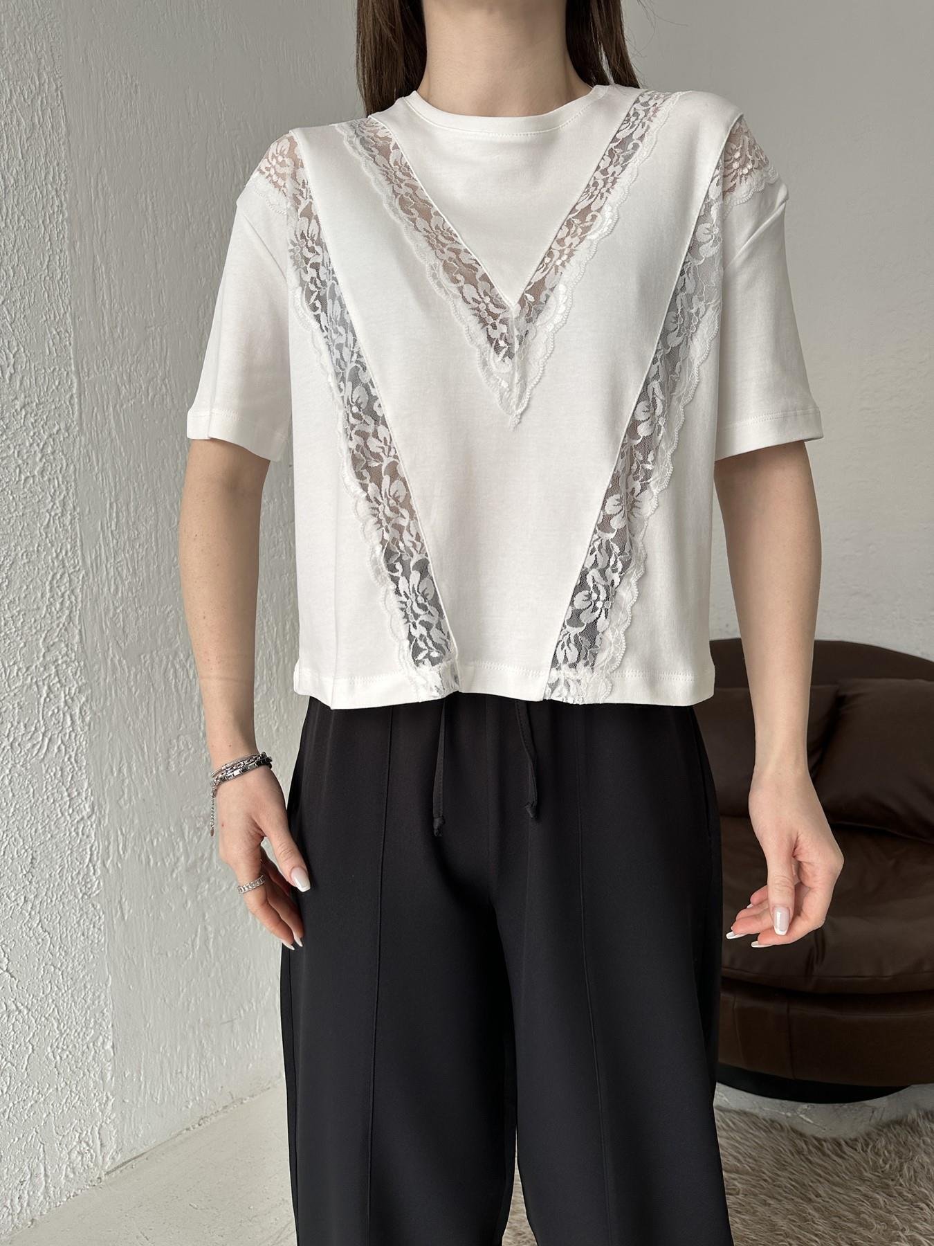 Tül Detay Tişört BEYAZ