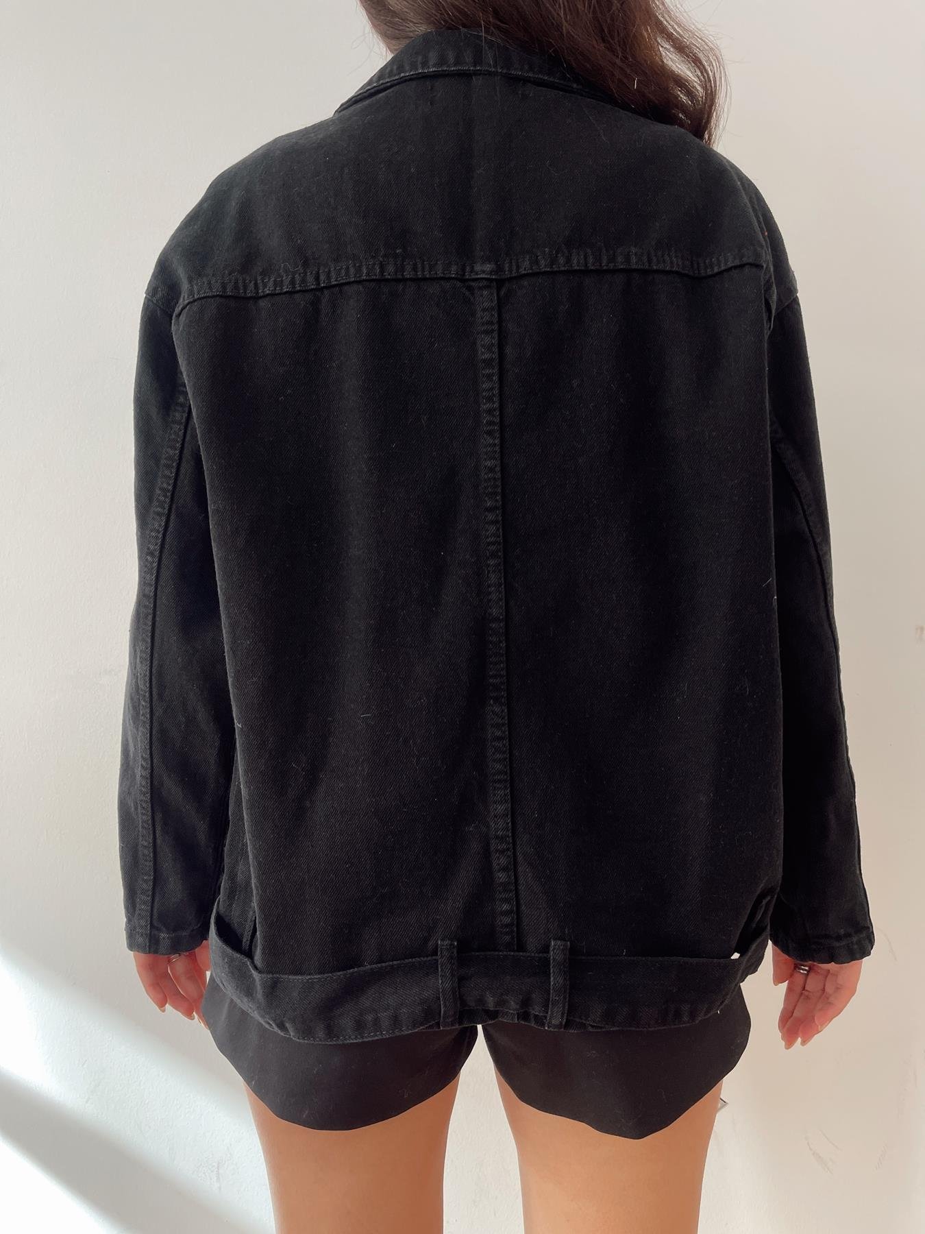 Uzun Kemerli Jean Ceket SİYAH