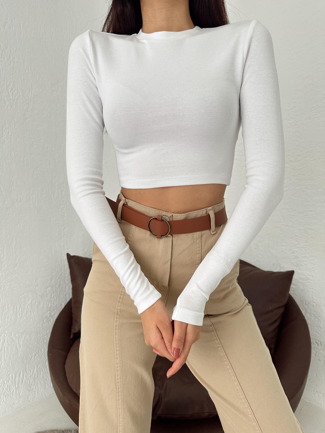 Uzun Kollu Crop BEYAZ