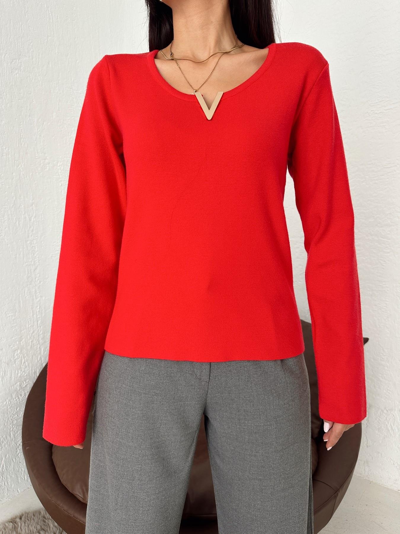 V Broşlu Triko KIRMIZI