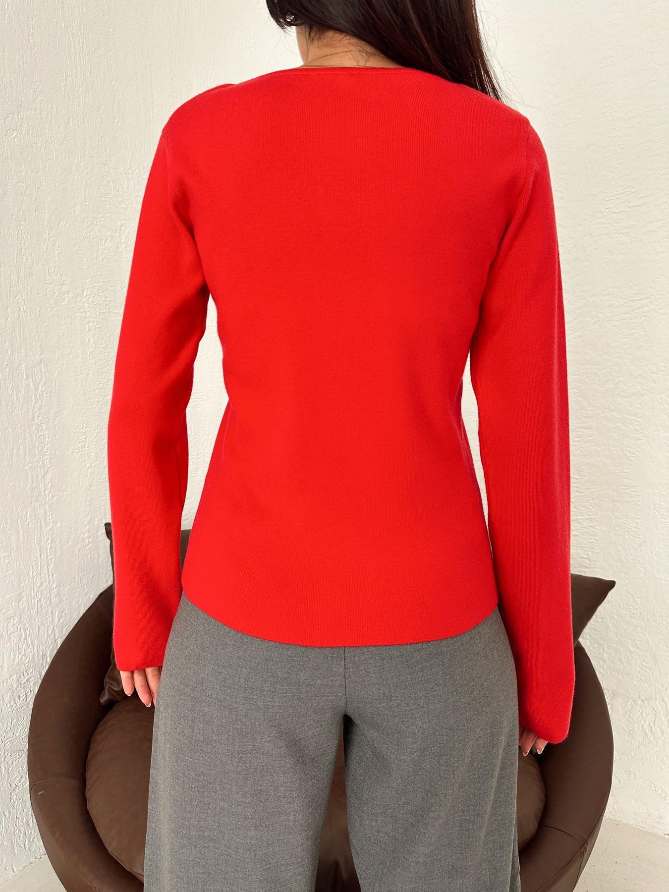 V Broşlu Triko KIRMIZI