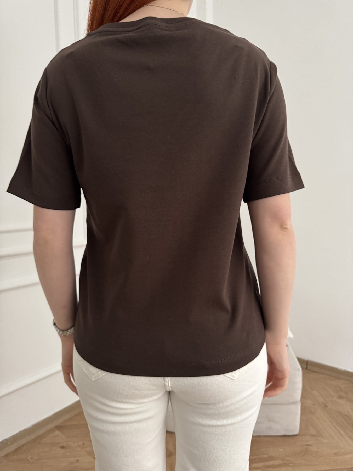 V Yaka Basic T-shirt Acı kahve