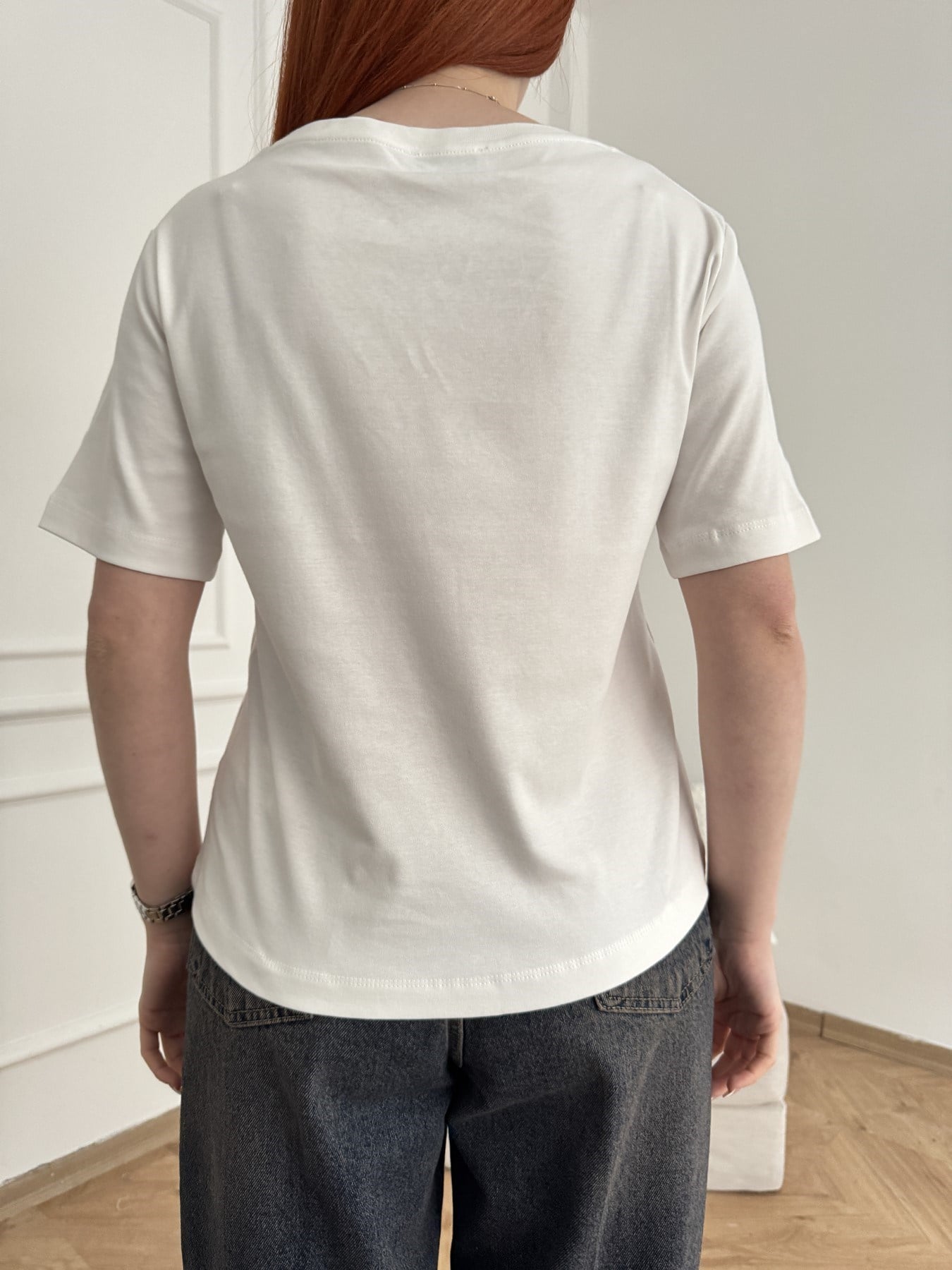 V Yaka Basic T-shirt Ekru