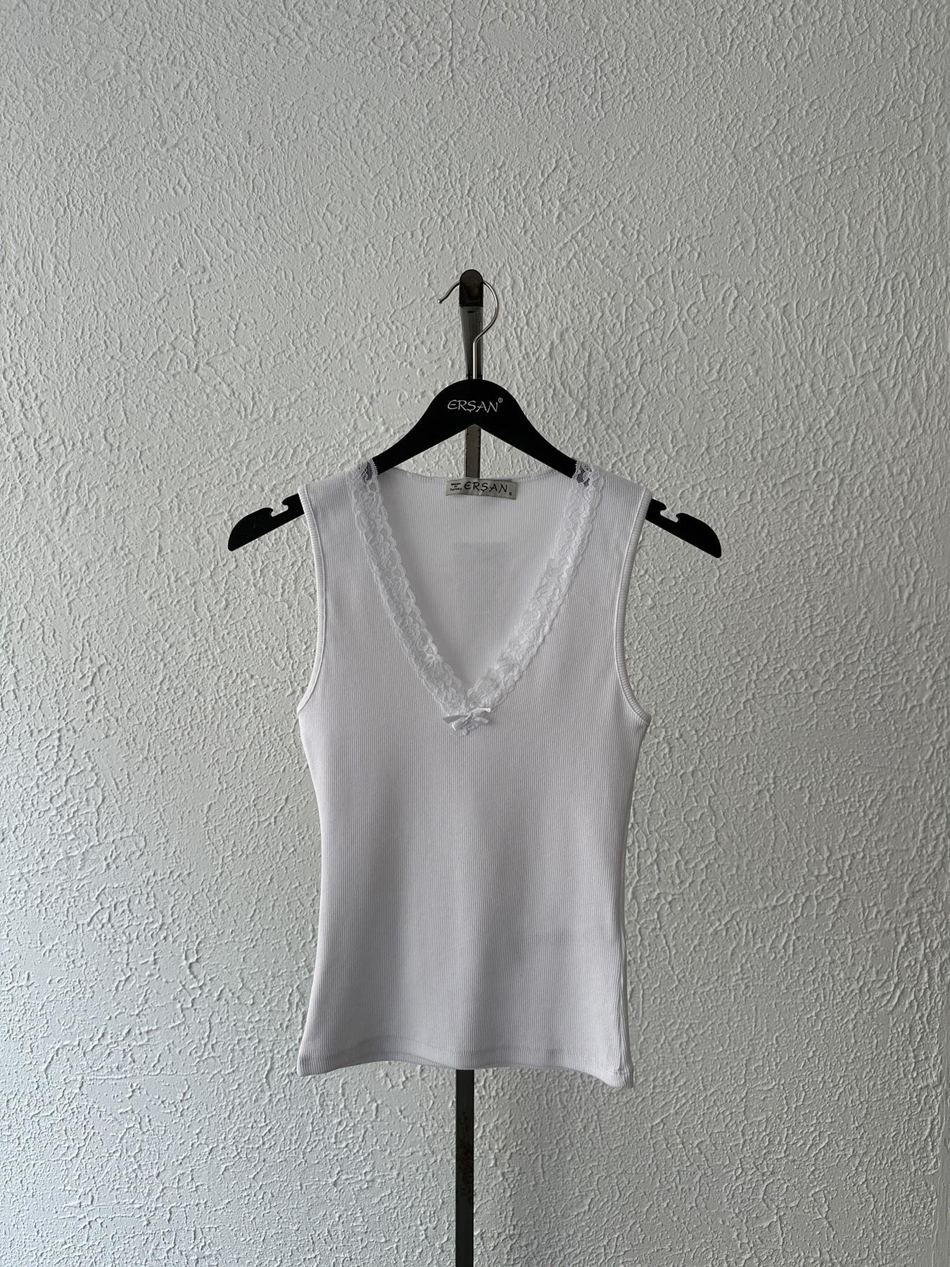 V Yaka Dantelli Atlet Beyaz