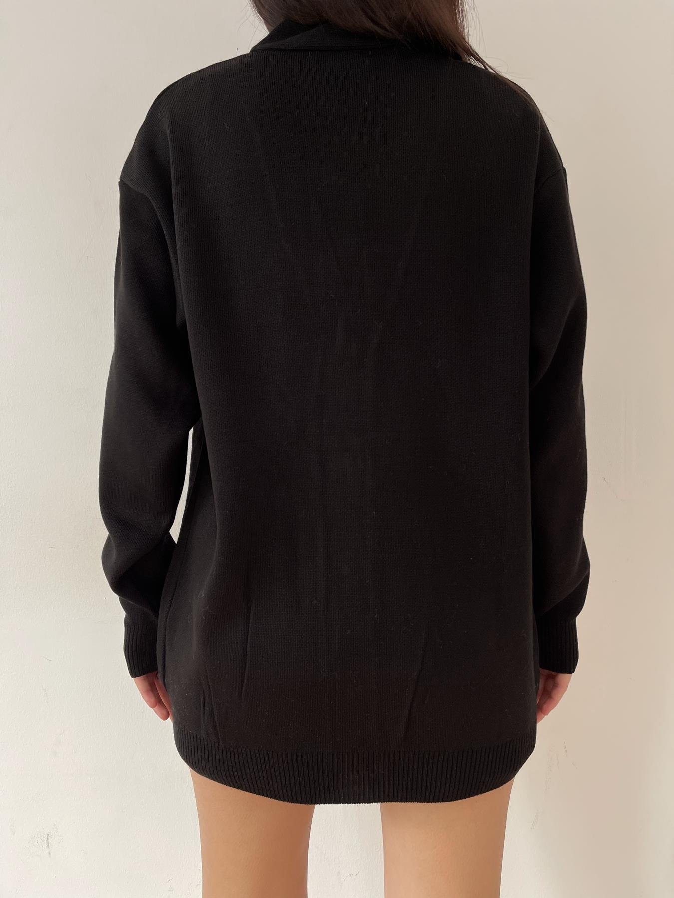 V Yaka Gold Düğmeli Oversize Hırka SİYAH