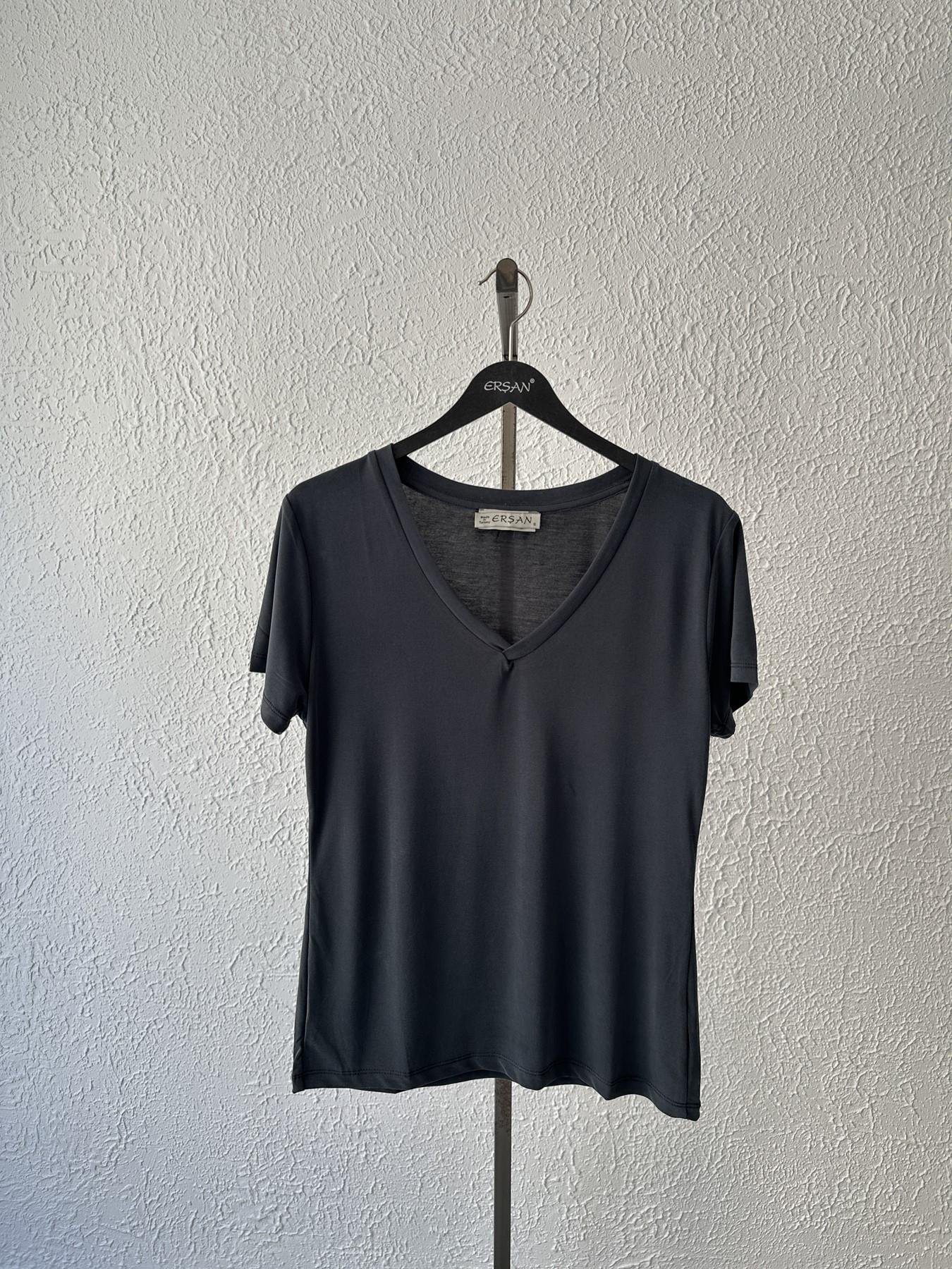 V Yaka Oversize Tişört Antrasit