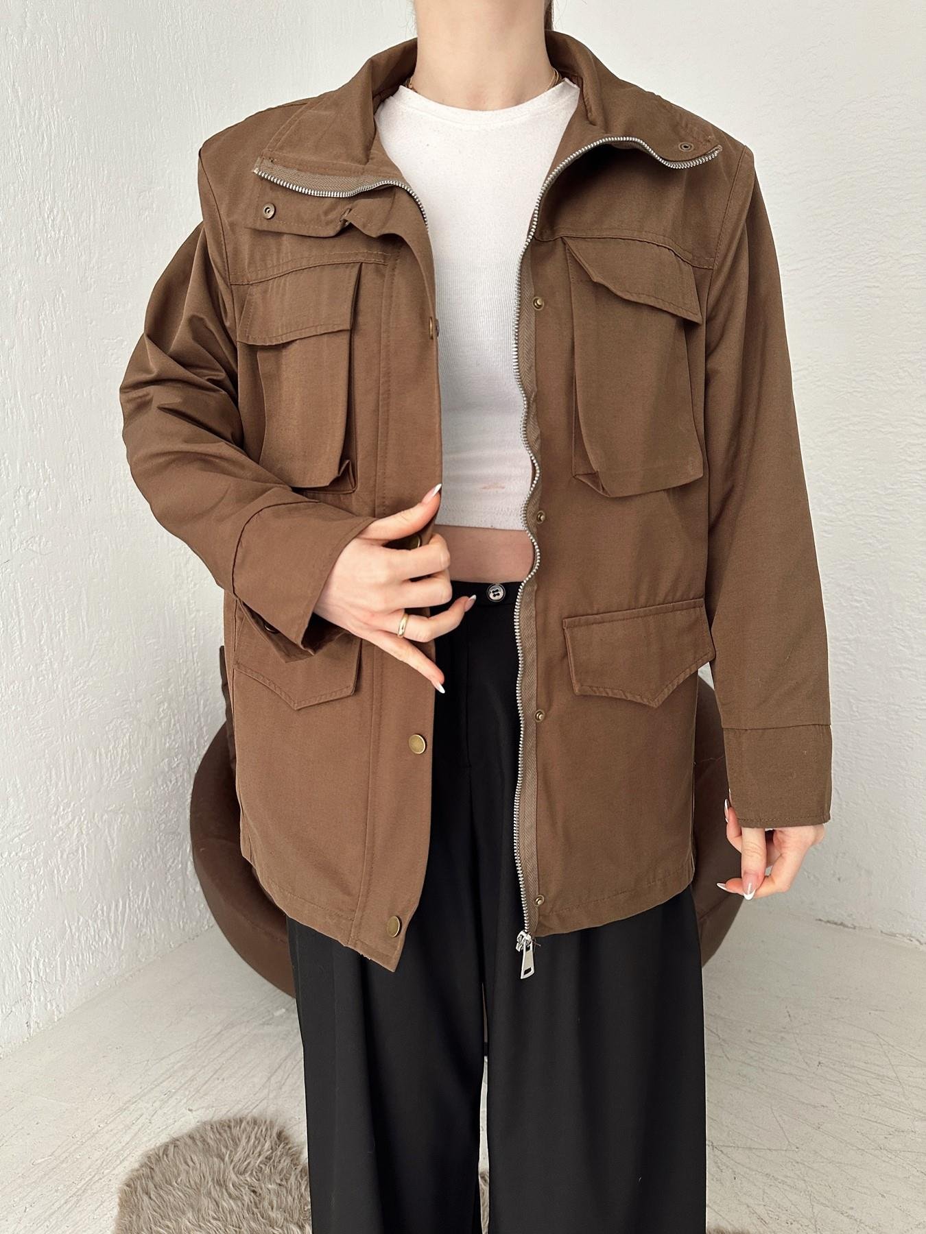 Vatkalı  Önü Cepli Mont KAHVE