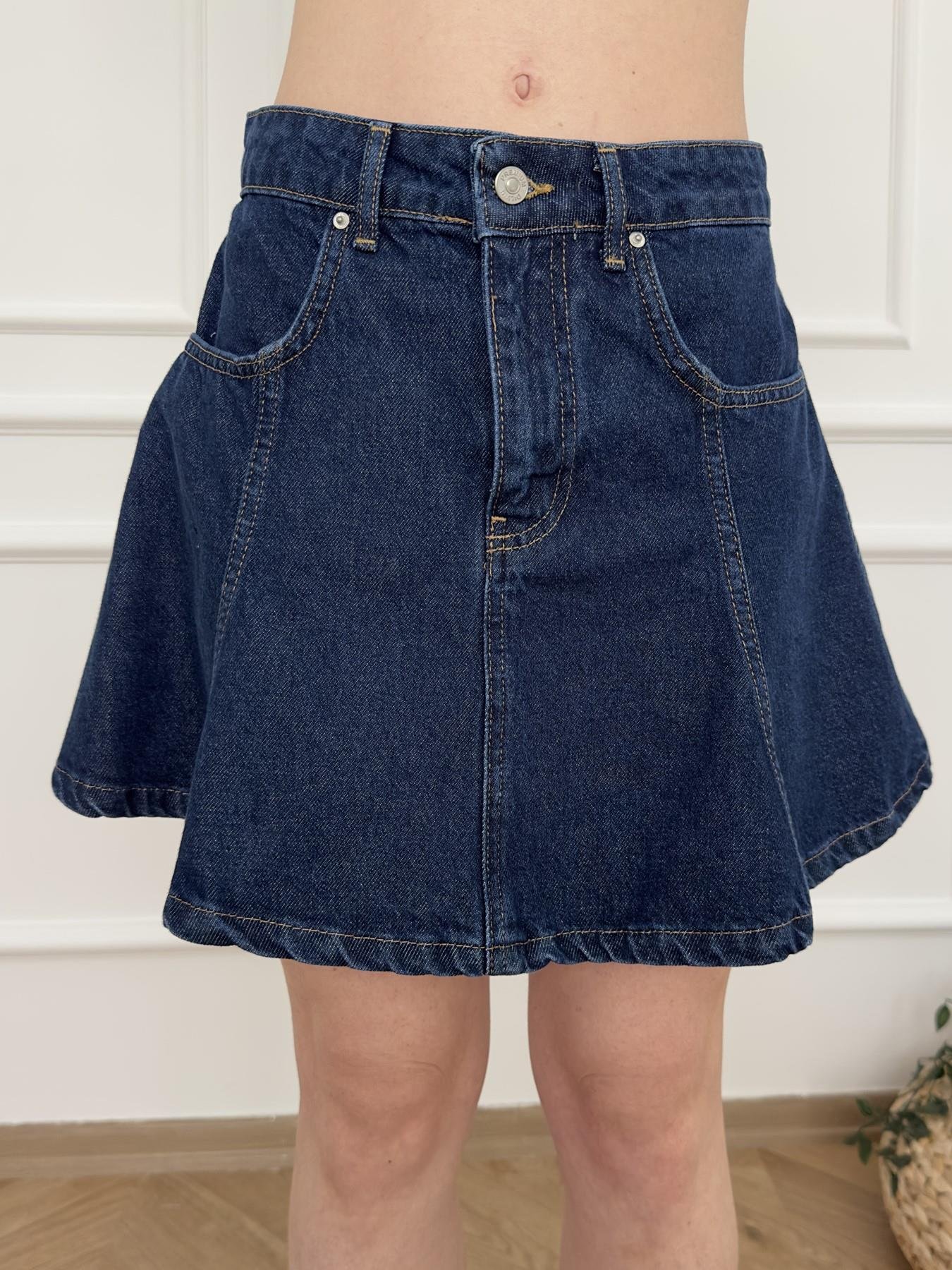 Volanlı Mini Etek Mavi