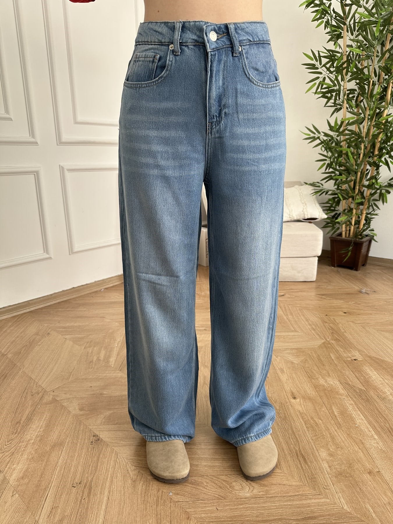 Wideleg Tencel Jean Pantolon Mavi
