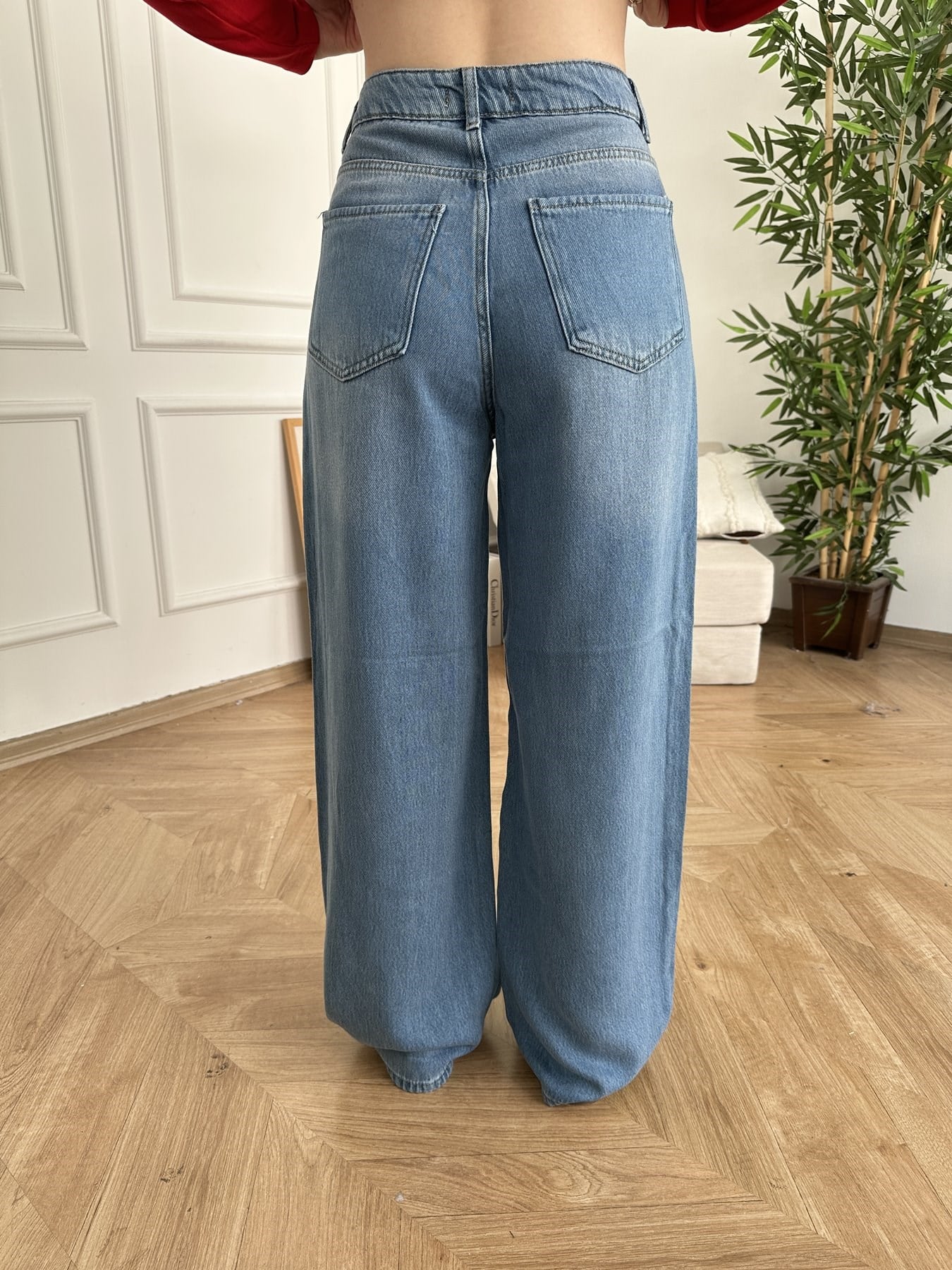 Wideleg Tencel Jean Pantolon Mavi