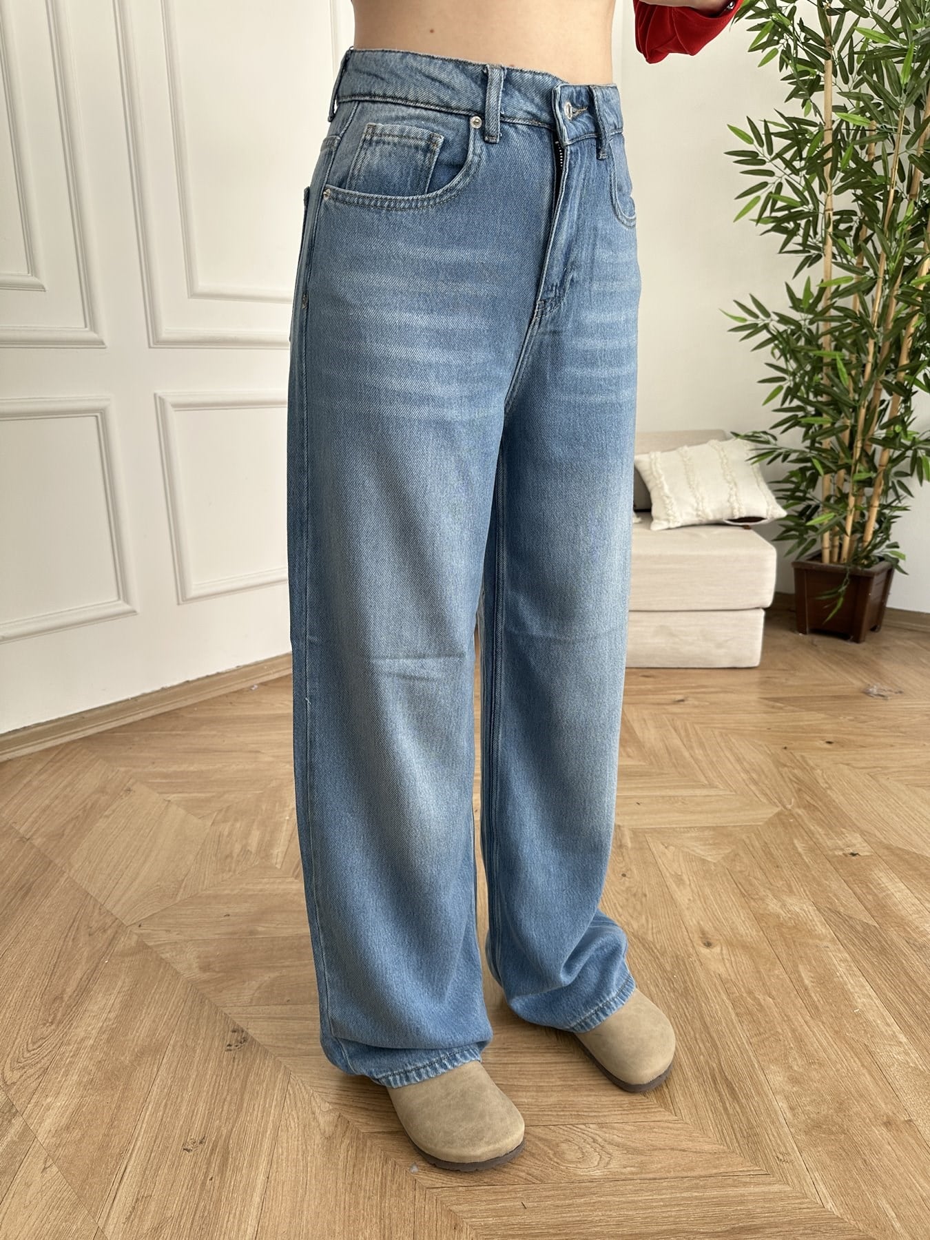 Wideleg Tencel Jean Pantolon Mavi