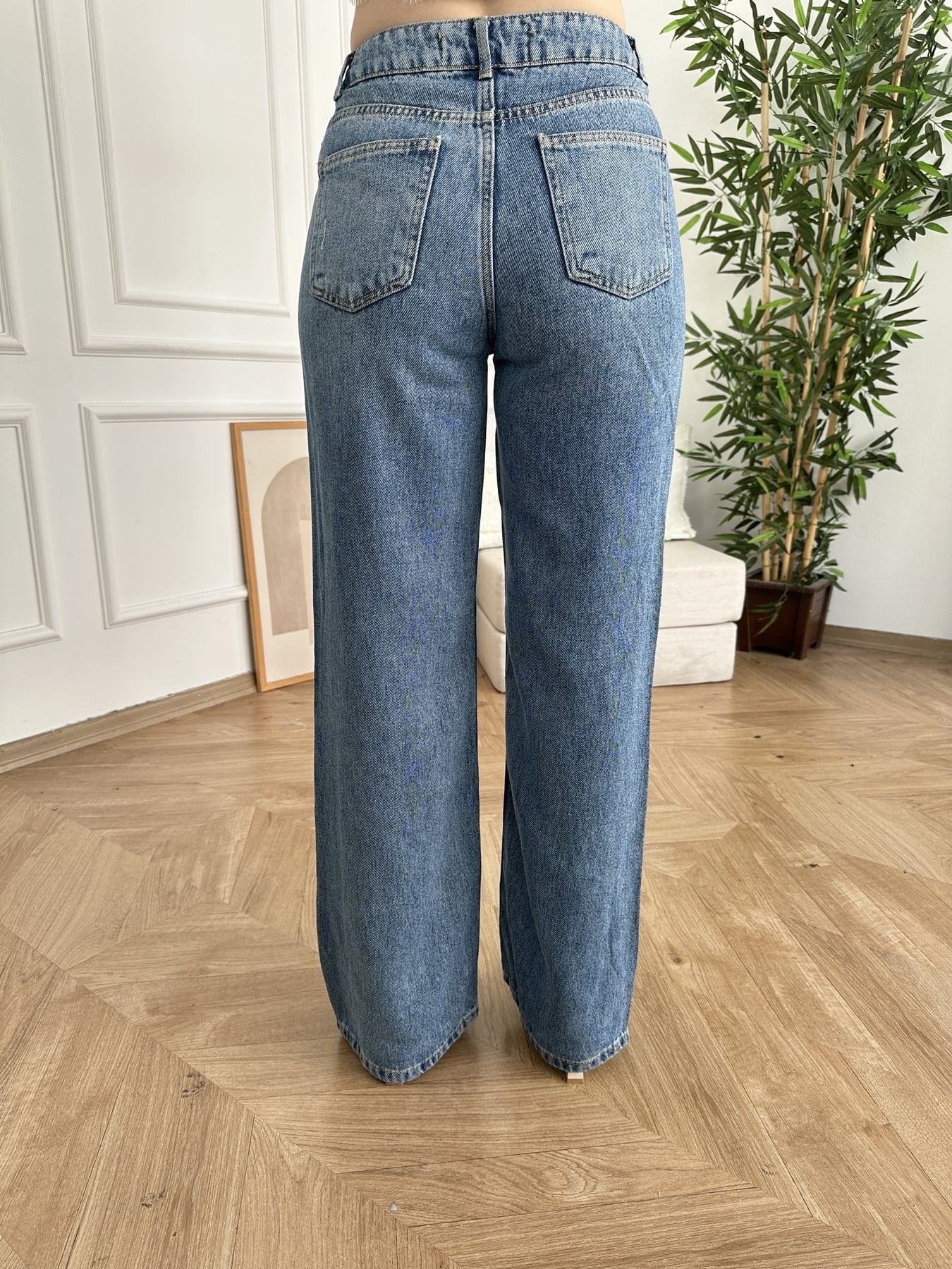 Wideleg Tencel Pantolon Mavi