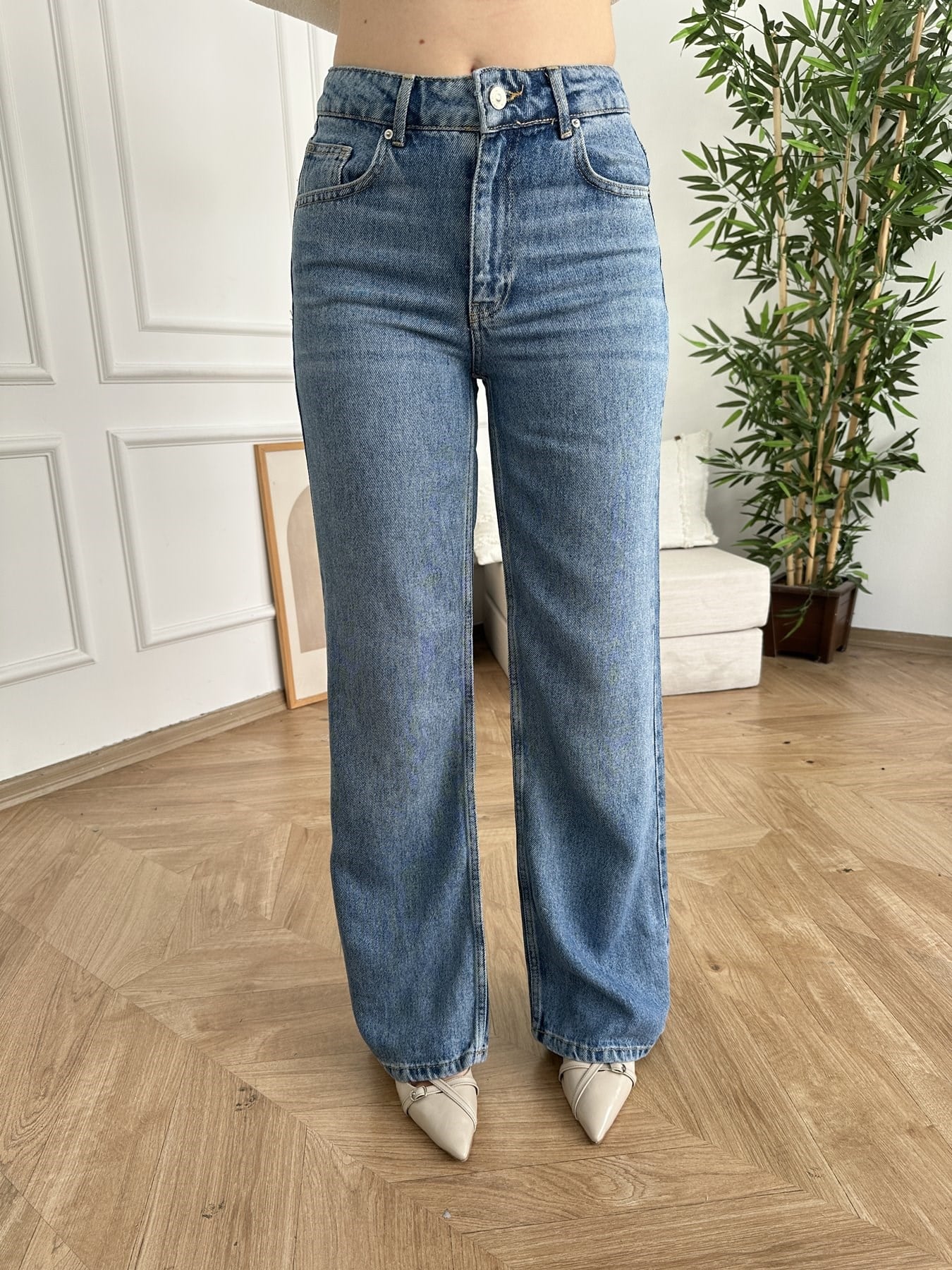 Wideleg Tencel Pantolon Mavi