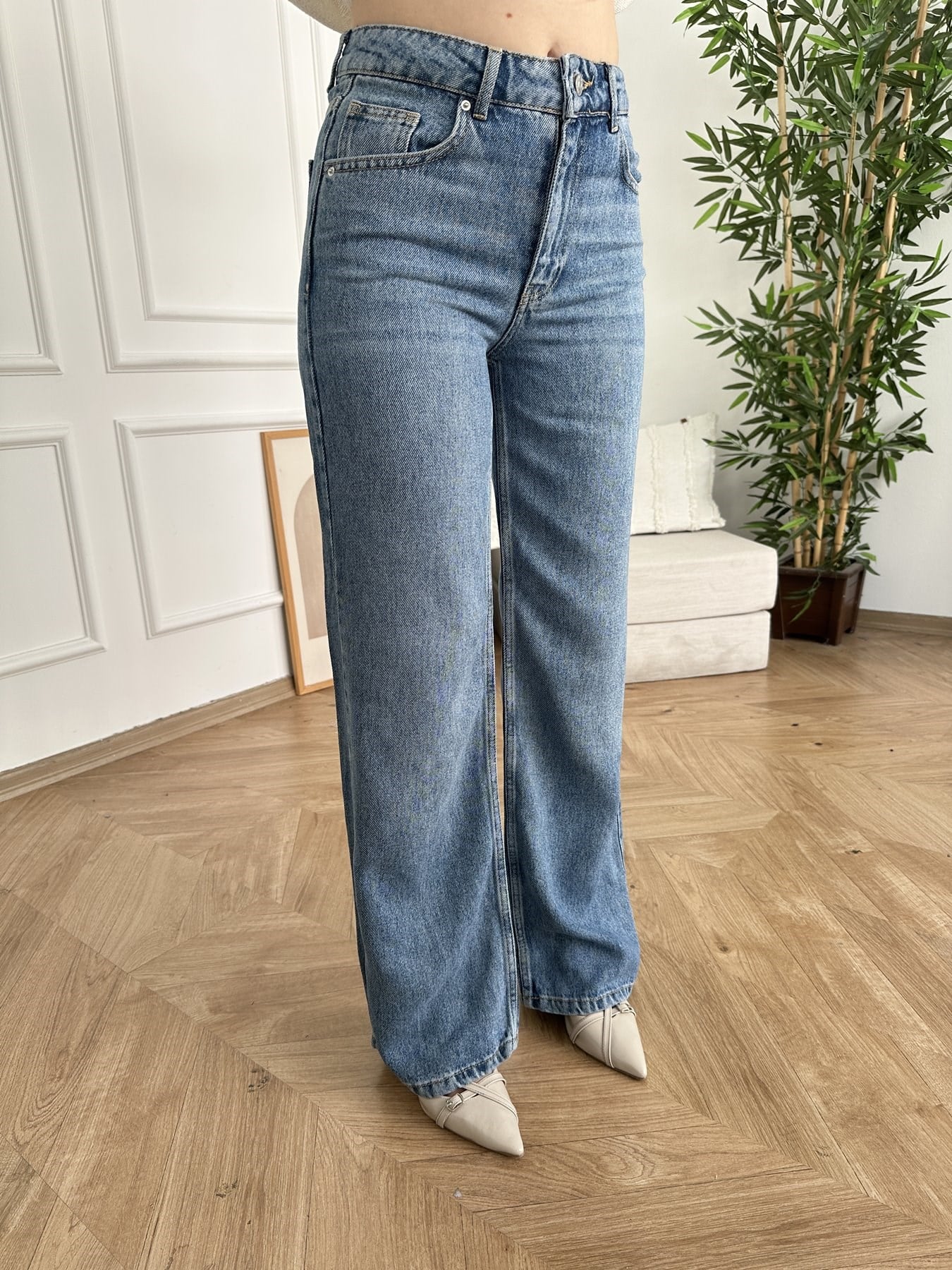 Wideleg Tencel Pantolon Mavi