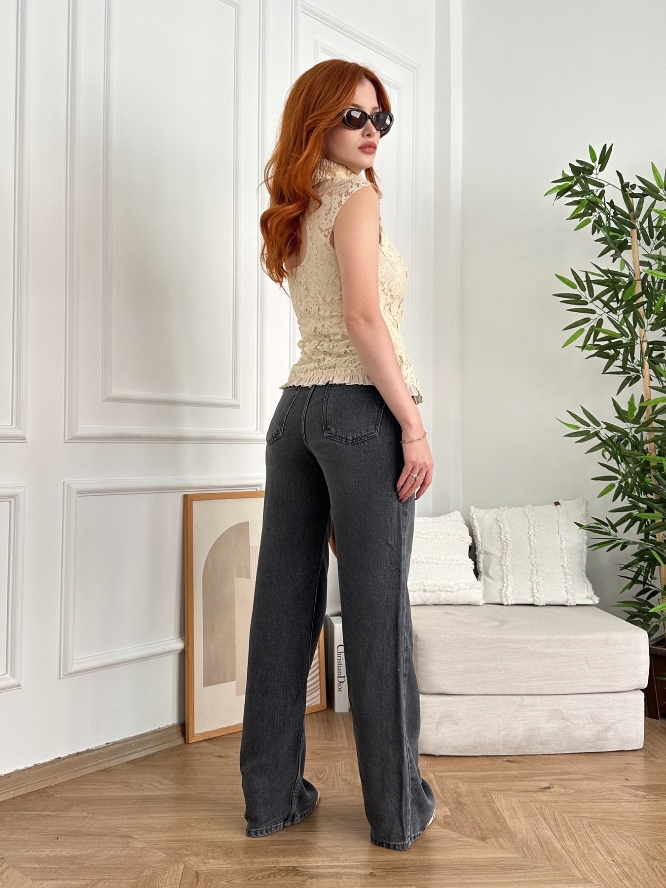 Wideleg Tencel Pantolon Siyah