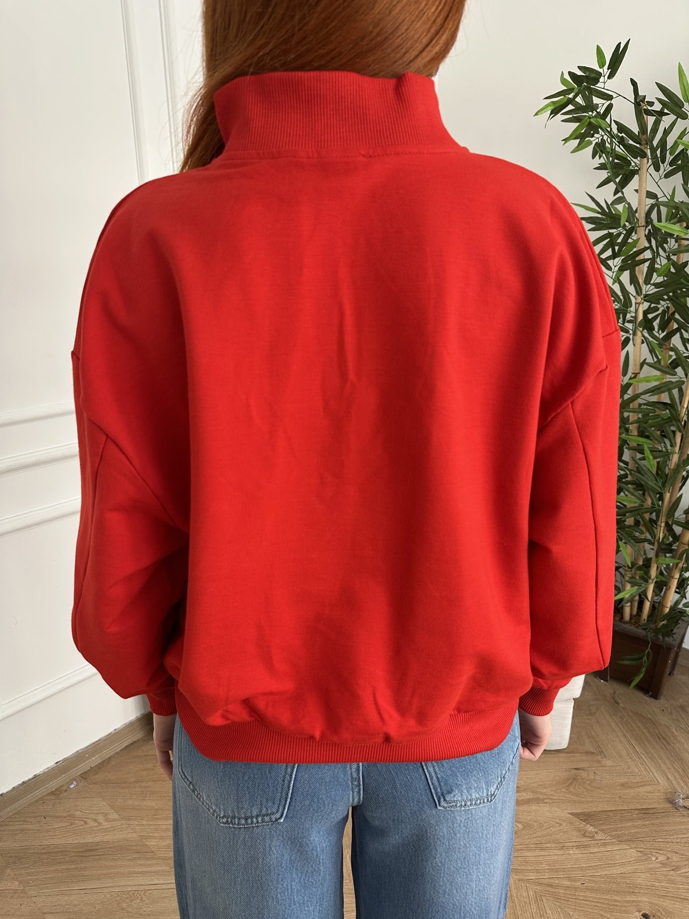 Yaka Fermuarlı London Sweatshırt Kırmızı
