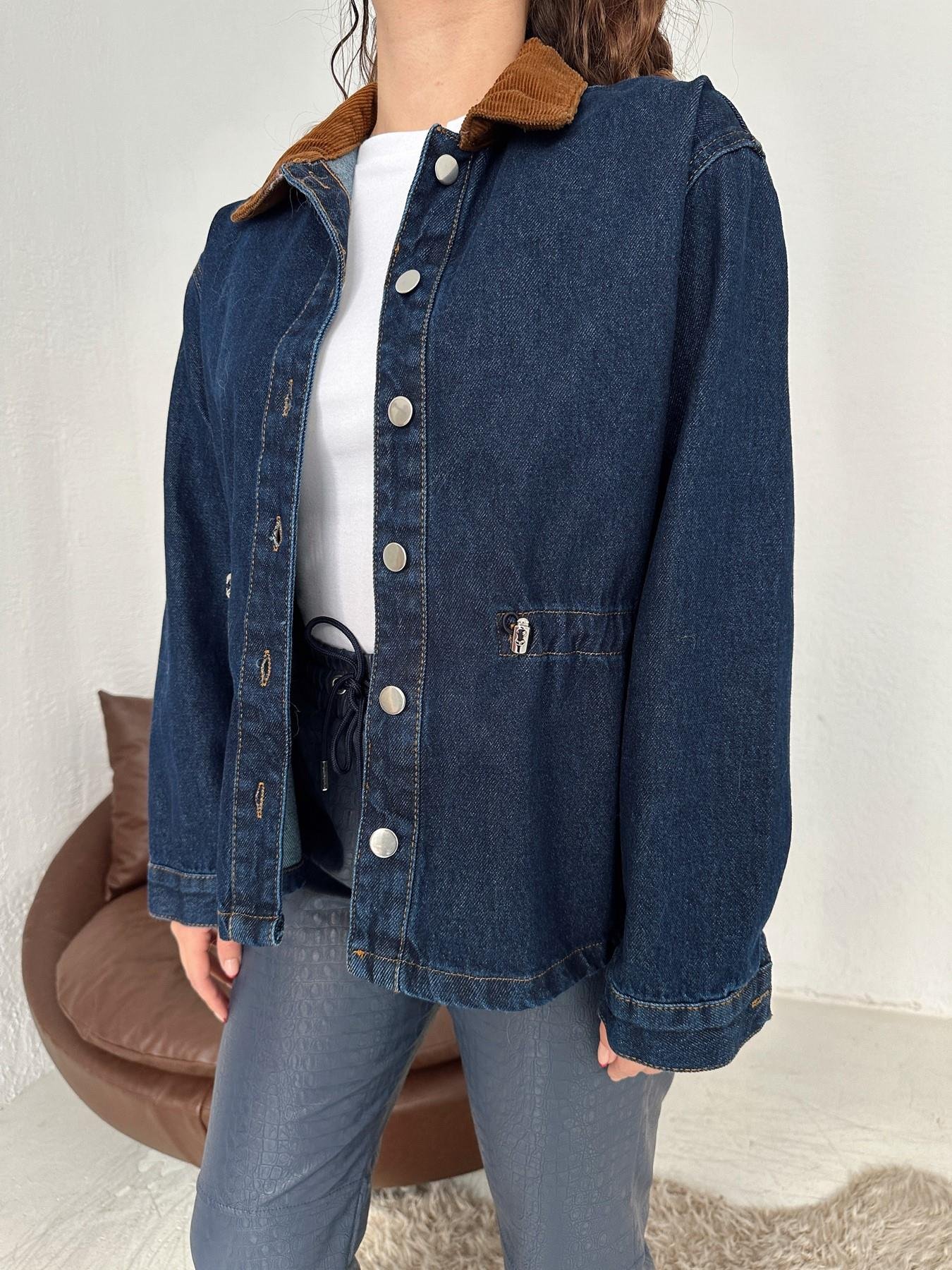 Yakası Kadife Jean Ceket LACİVERT