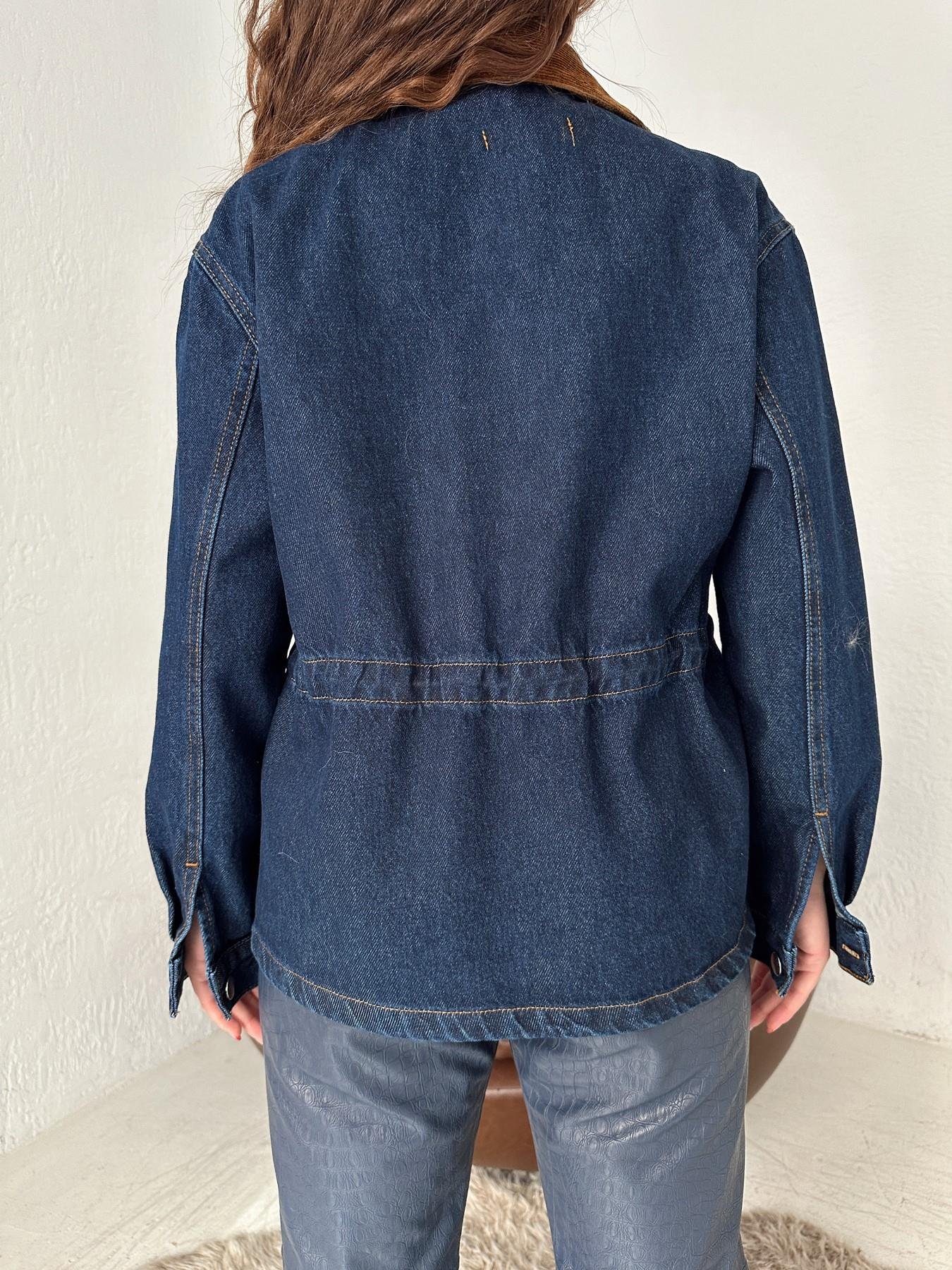Yakası Kadife Jean Ceket LACİVERT