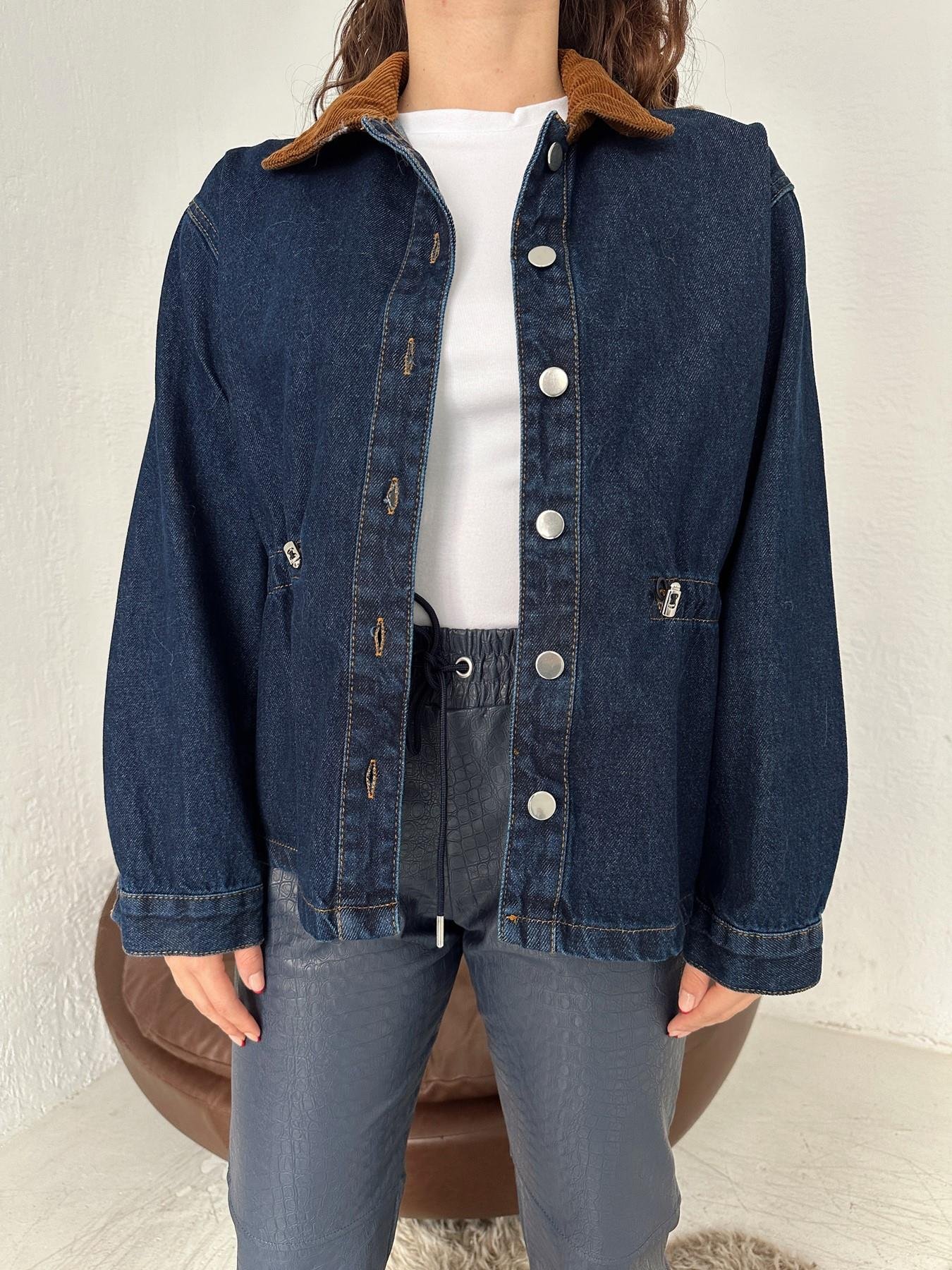 Yakası Kadife Jean Ceket LACİVERT