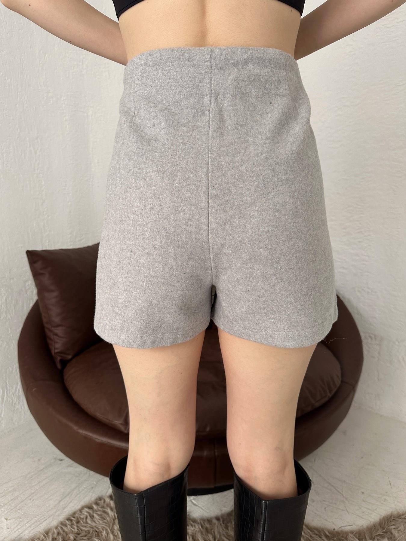 Yandan Fermuarlı Kaşe Şort Etek GRİ