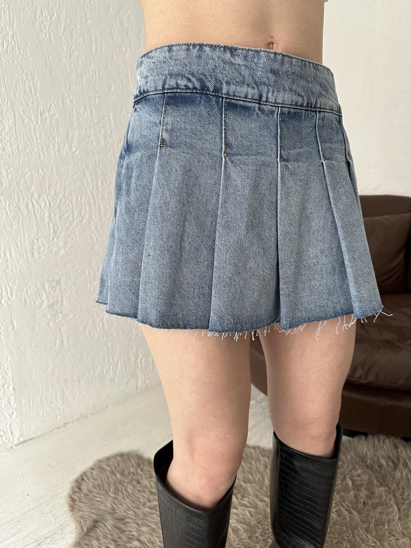 Yandan Fermuarlı Pileli Şort Etek MAVİ