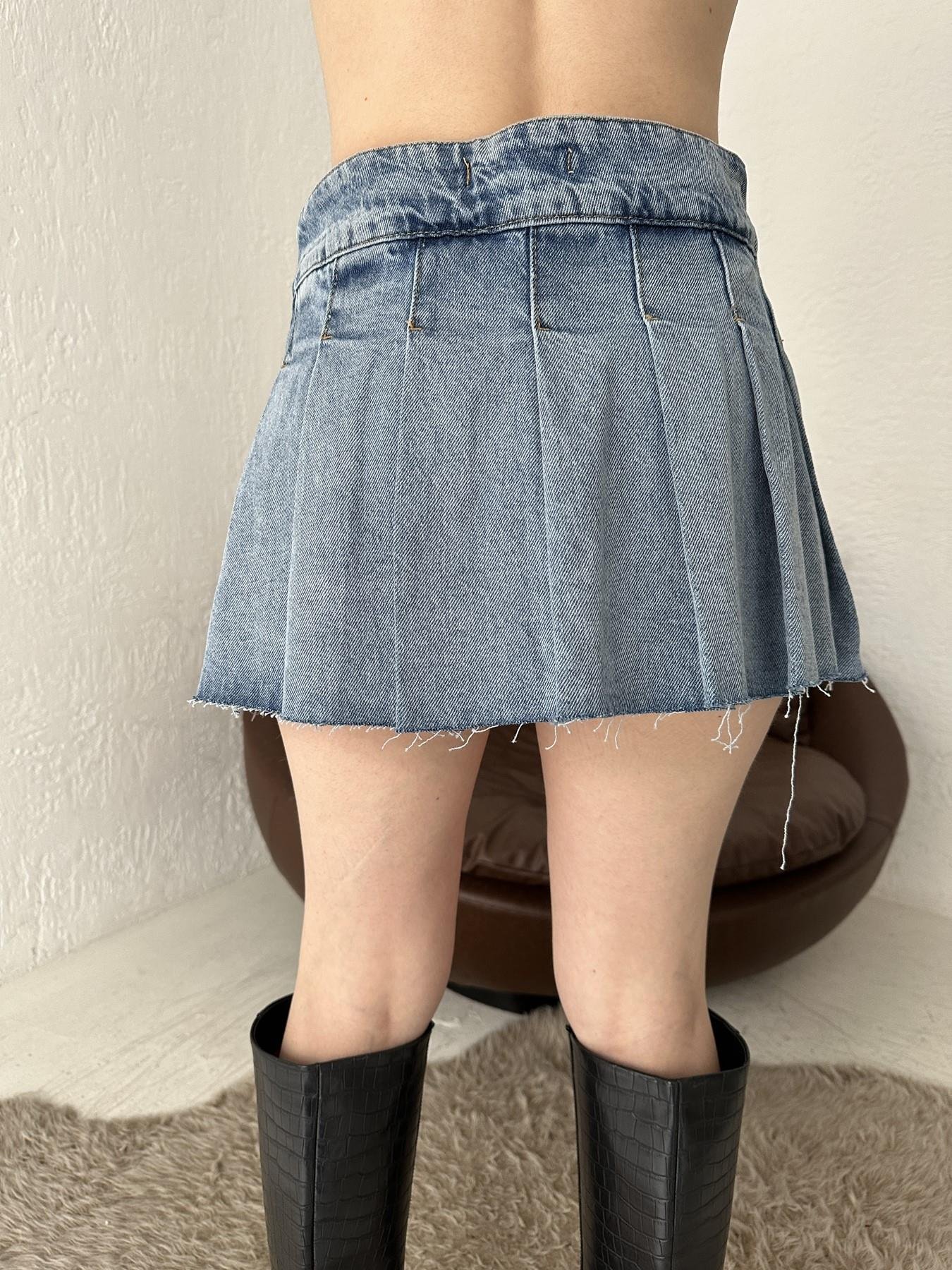 Yandan Fermuarlı Pileli Şort Etek MAVİ