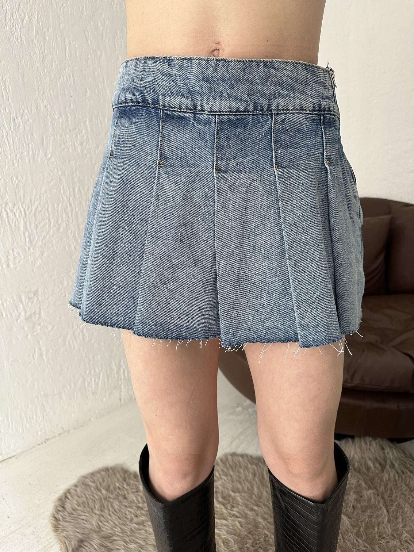 Yandan Fermuarlı Pileli Şort Etek MAVİ