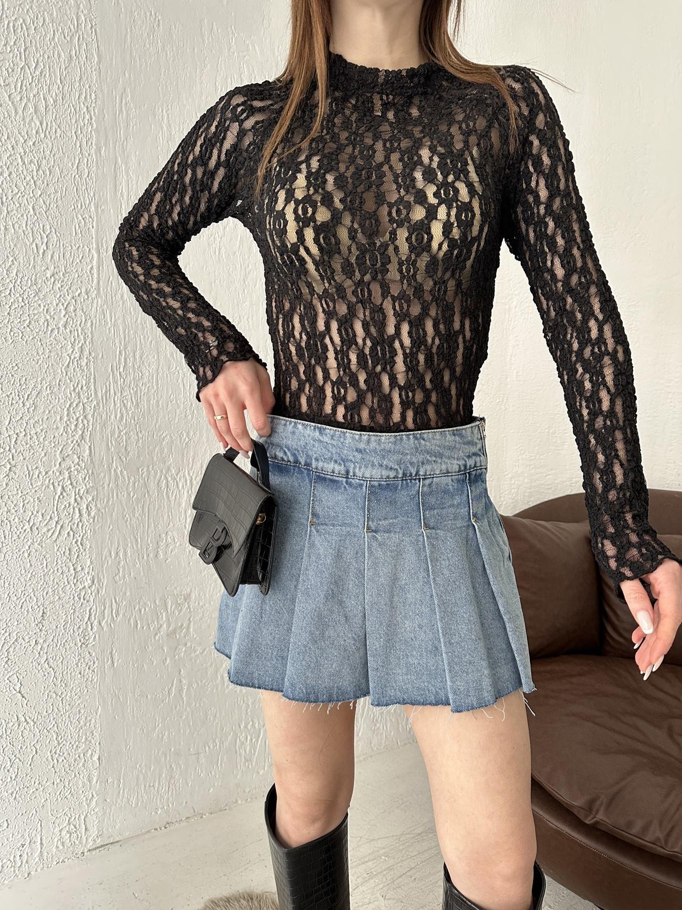 Yandan Fermuarlı Pileli Şort Etek MAVİ