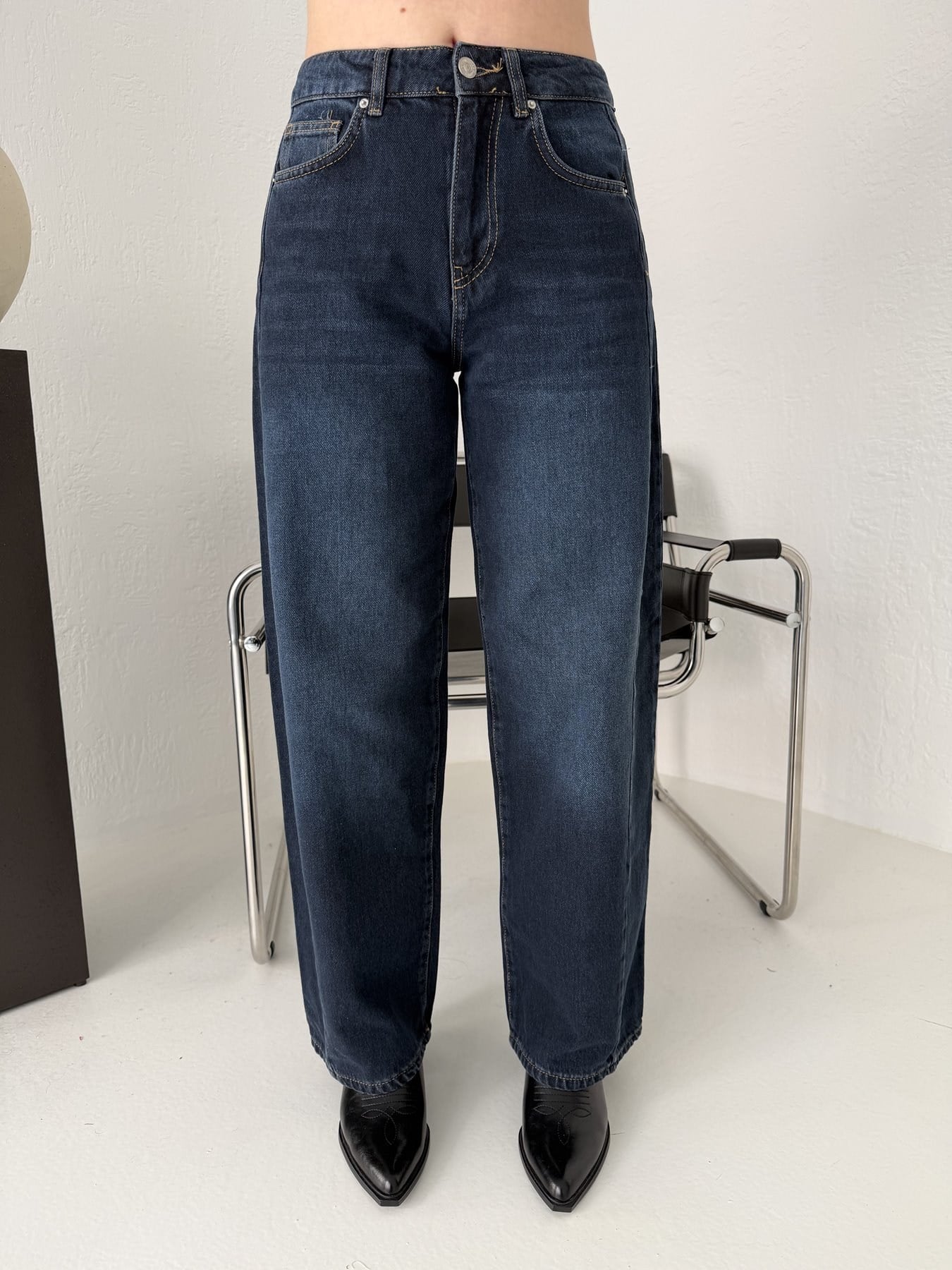 Yanı Parçalı Barrel Jean Pantolon Lacivert