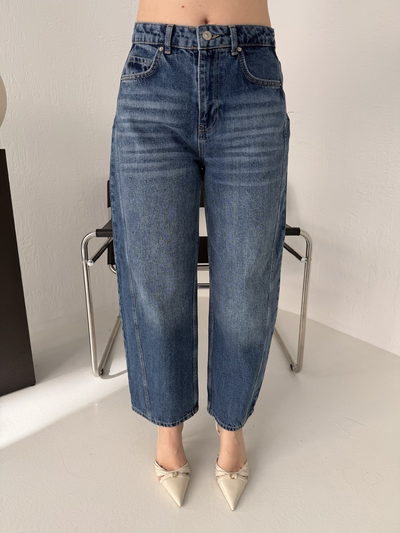 Yanı Parçalı Jean Pantolon Mavi