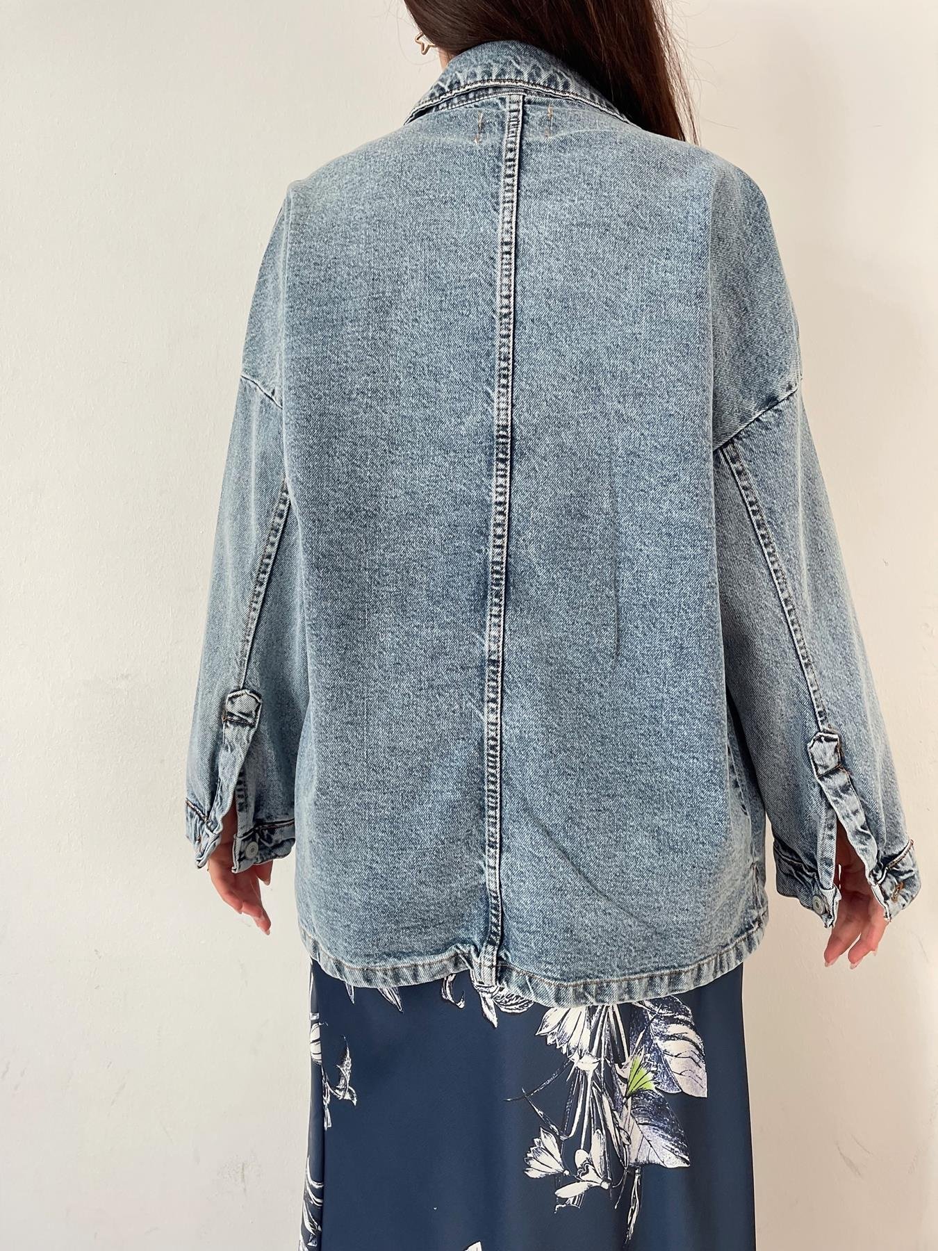 Yanı Yırtmaçlı Jean Ceket MAVİ