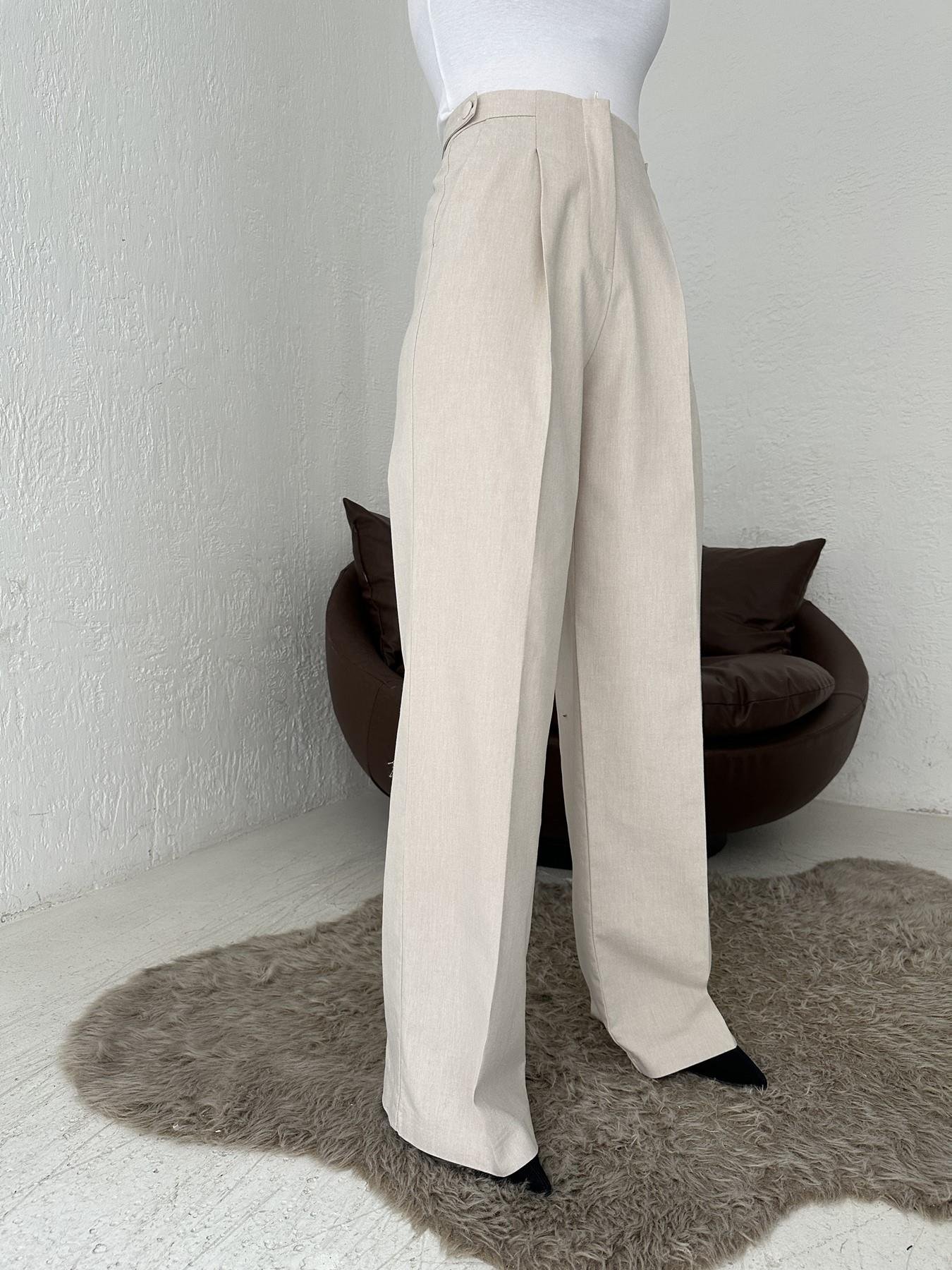 Yanları Apoletli Geniş Paça Pantolon Taş