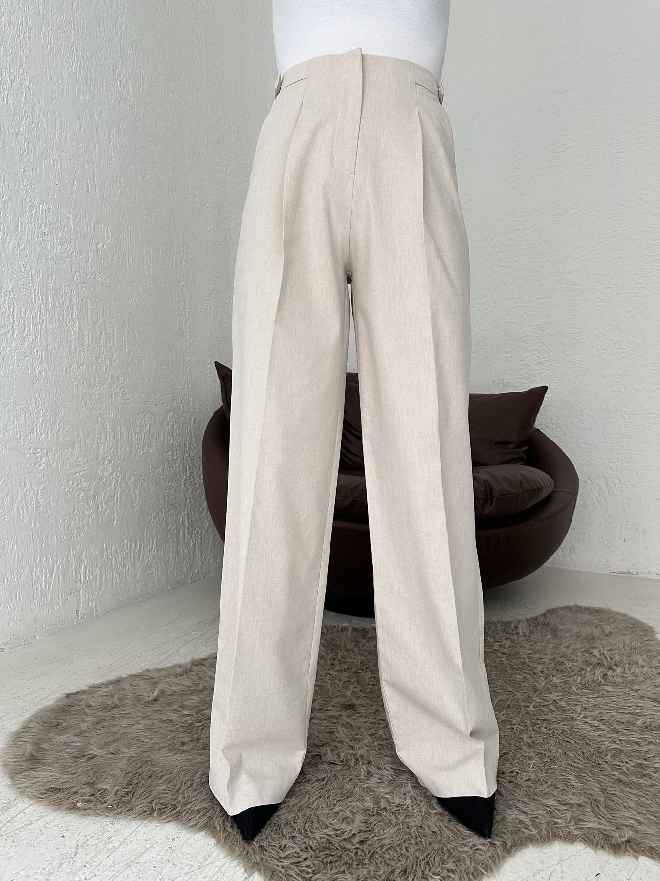 Yanları Apoletli Geniş Paça Pantolon Taş