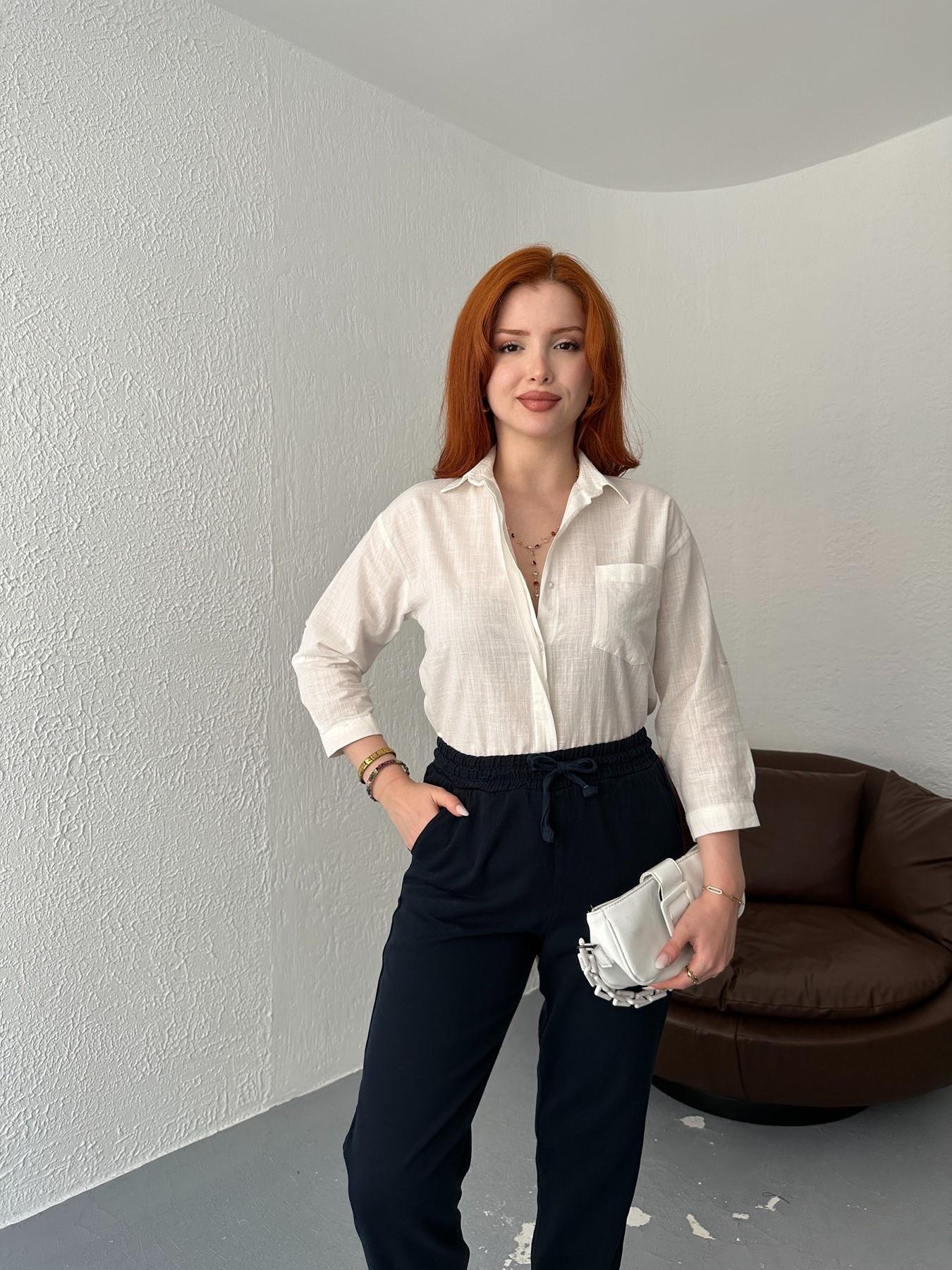 Yanları Bağcıklı Gömlek Ekru