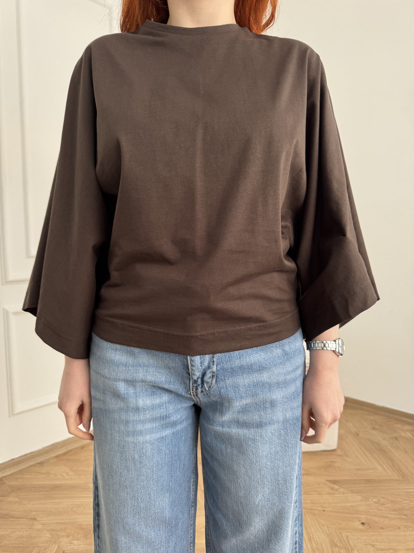 Yarasa Kol Basic T-shirt Acı kahve