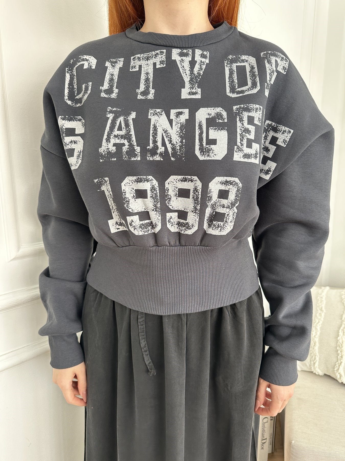 Yarasa Kol City Baskılı Sweatshırt Antrasit