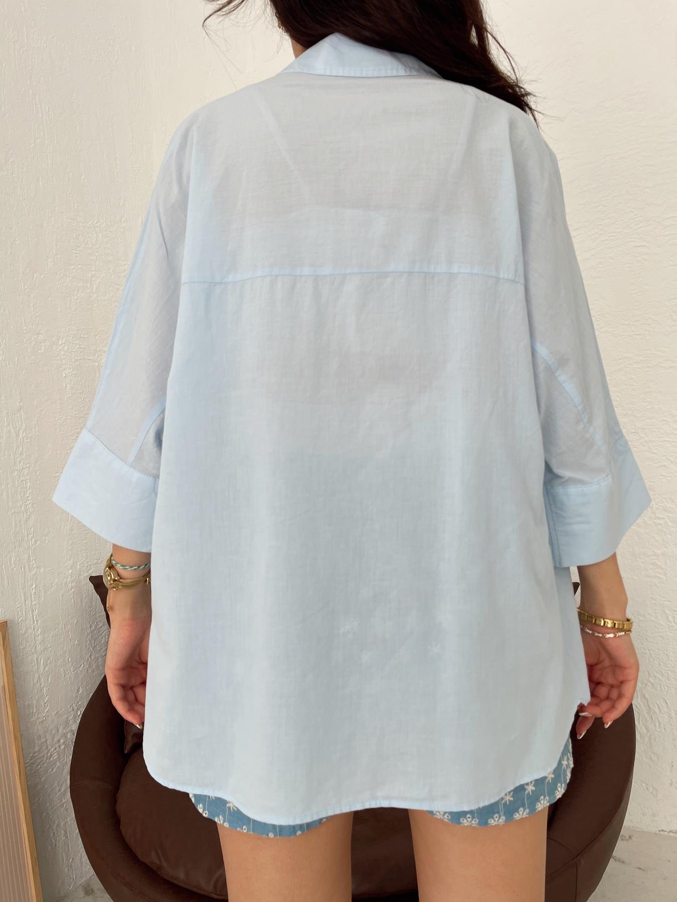 Yarasa Kol Vual Gömlek BEBE MAVİ