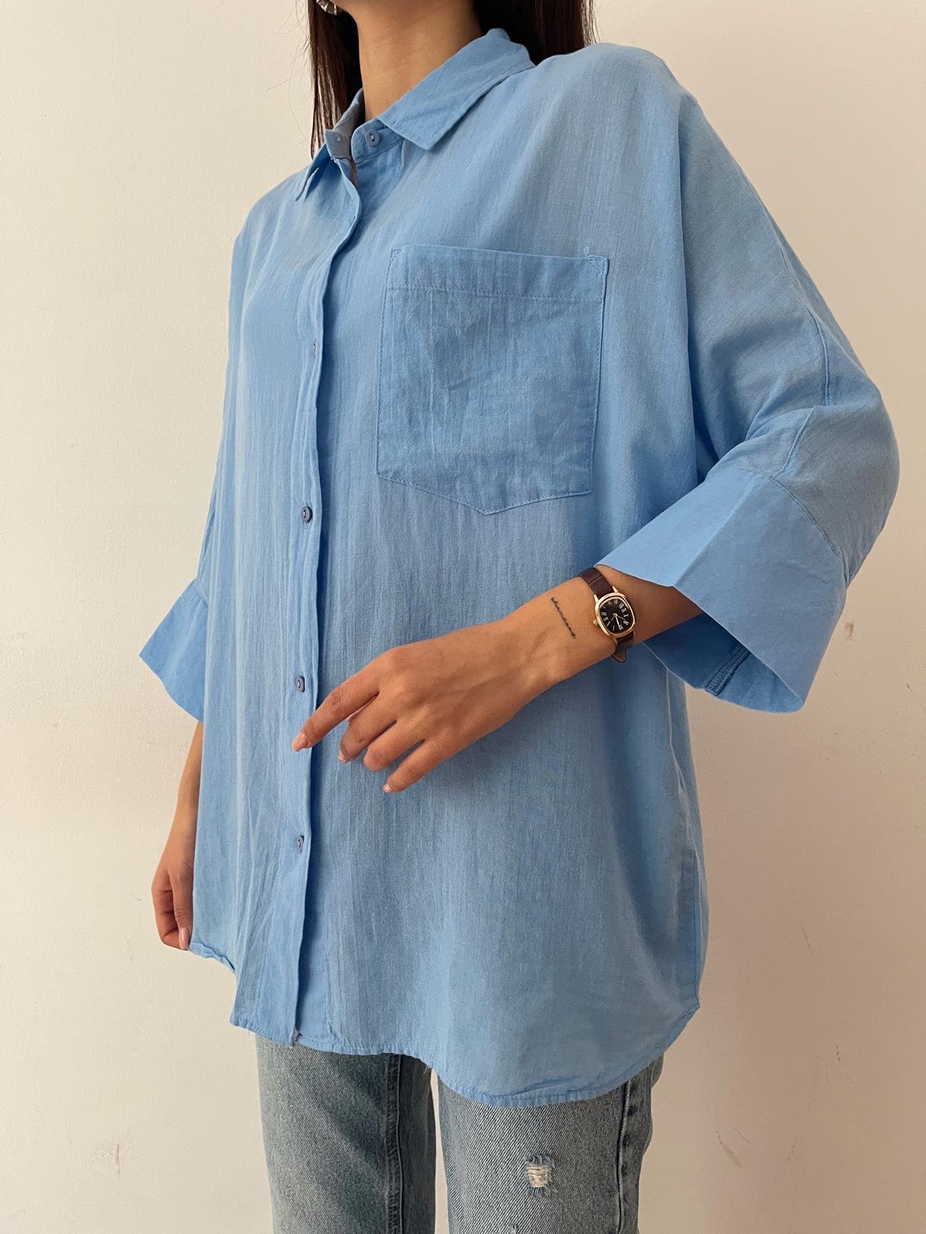 Yarasa Kol Vual Gömlek MAVİ