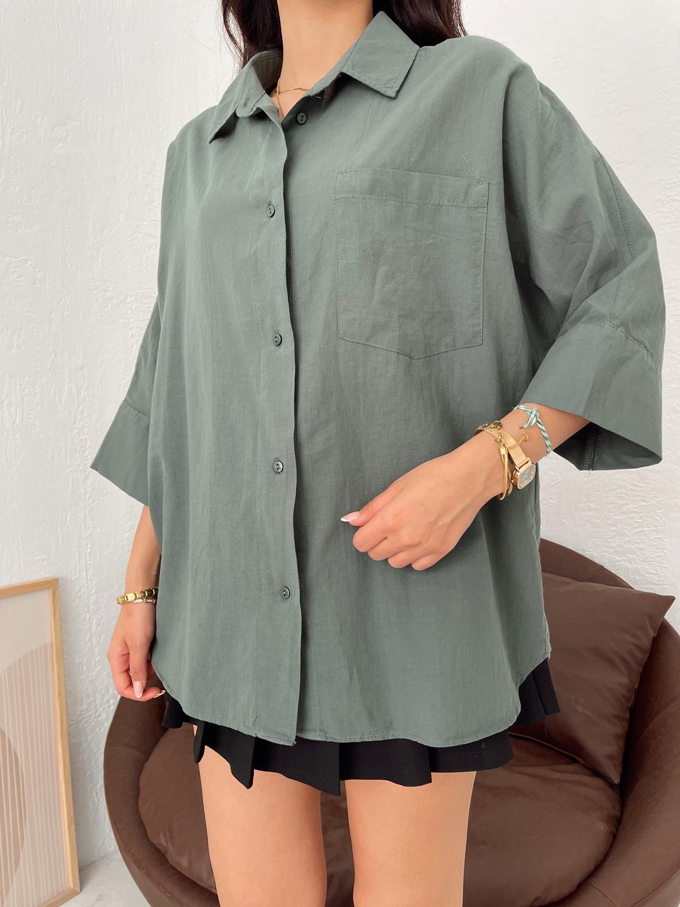 Yarasa Kol Vual Gömlek PETROL